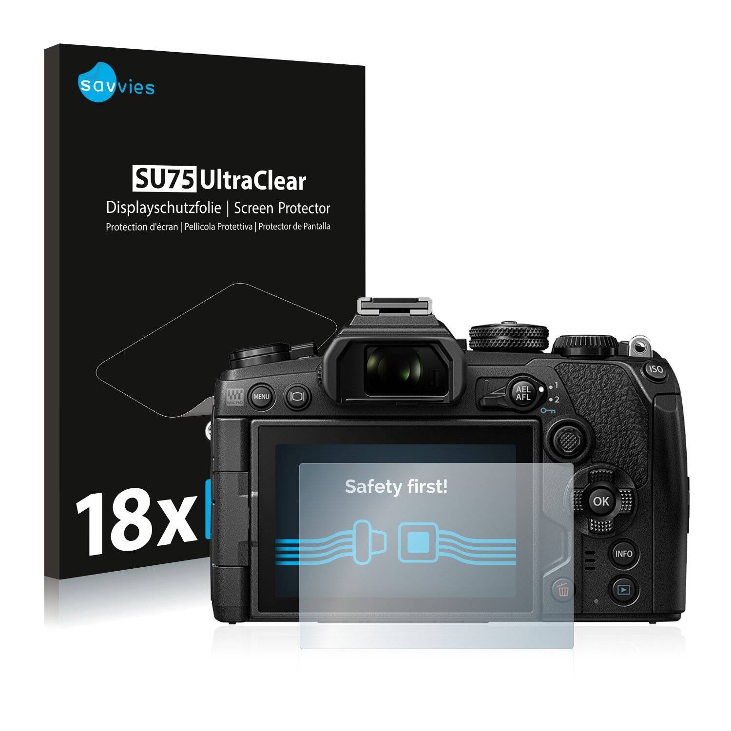 18x Savvies SU75 Displayschutzfolie für Olympus OM-D E-M1 Mark
