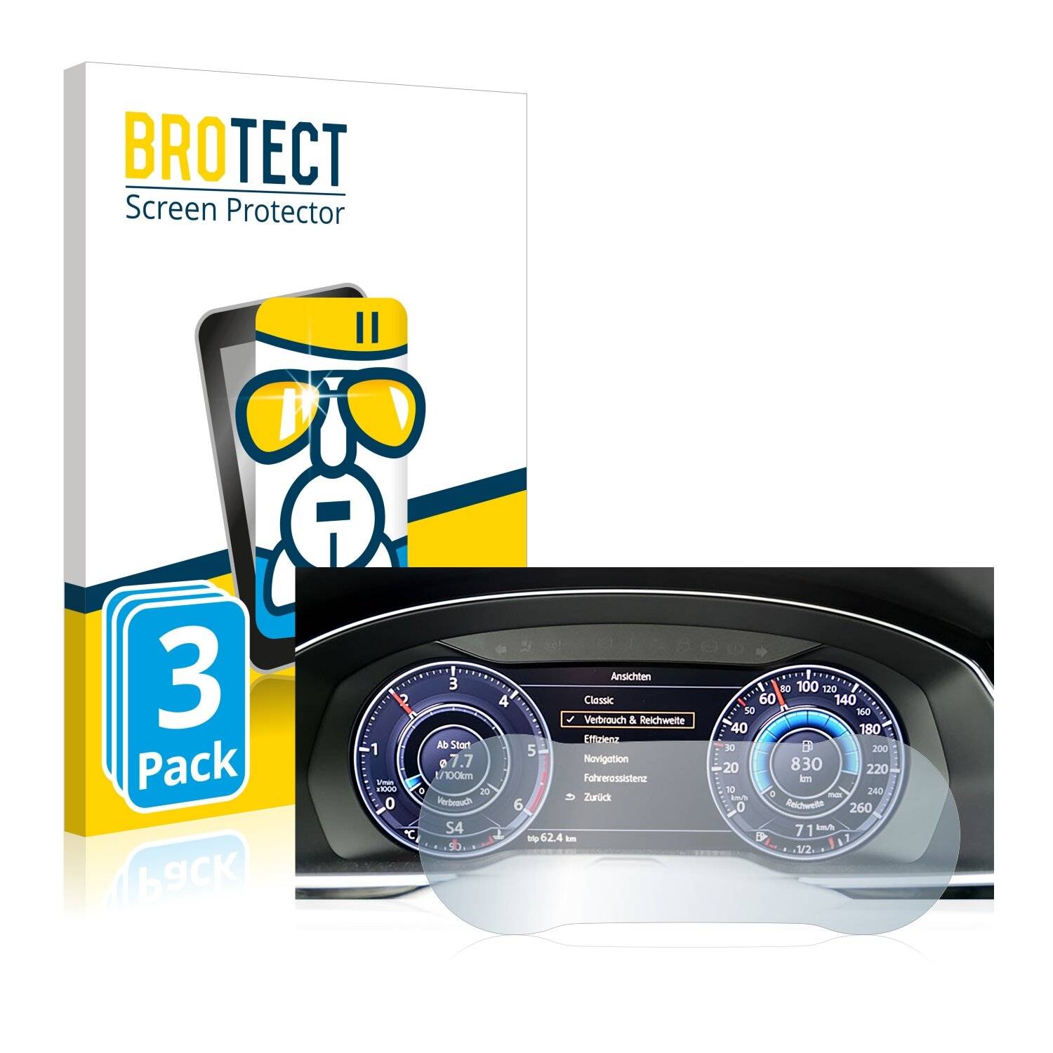 3x BROTECT AirGlass Schutzglas Folie für Volkswagen Golf 7 Variant 2018 Active Info Chockpit