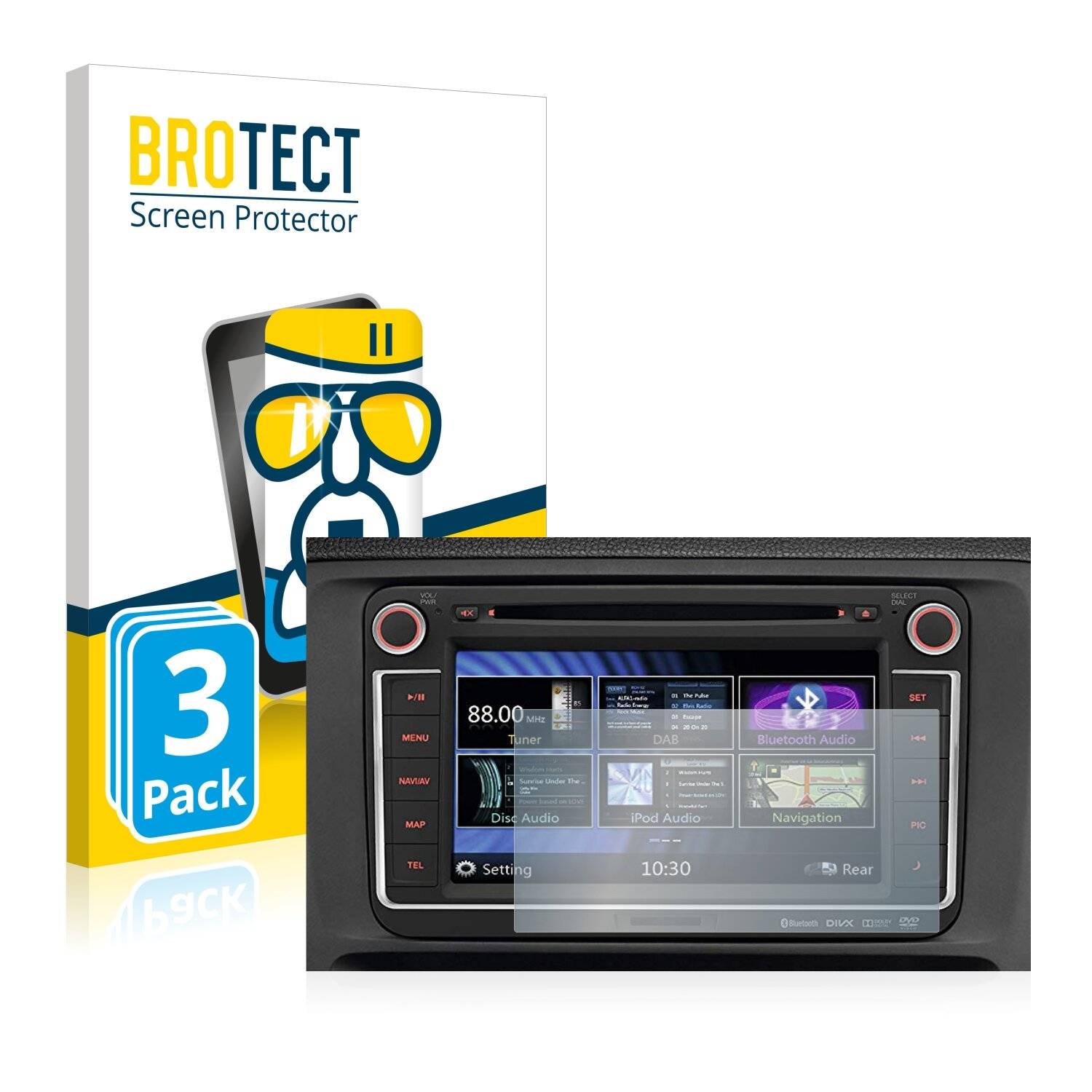 3x BROTECT AirGlass Schutzglas Folie für Volkswagen Tiguan 2007-2016 RMT