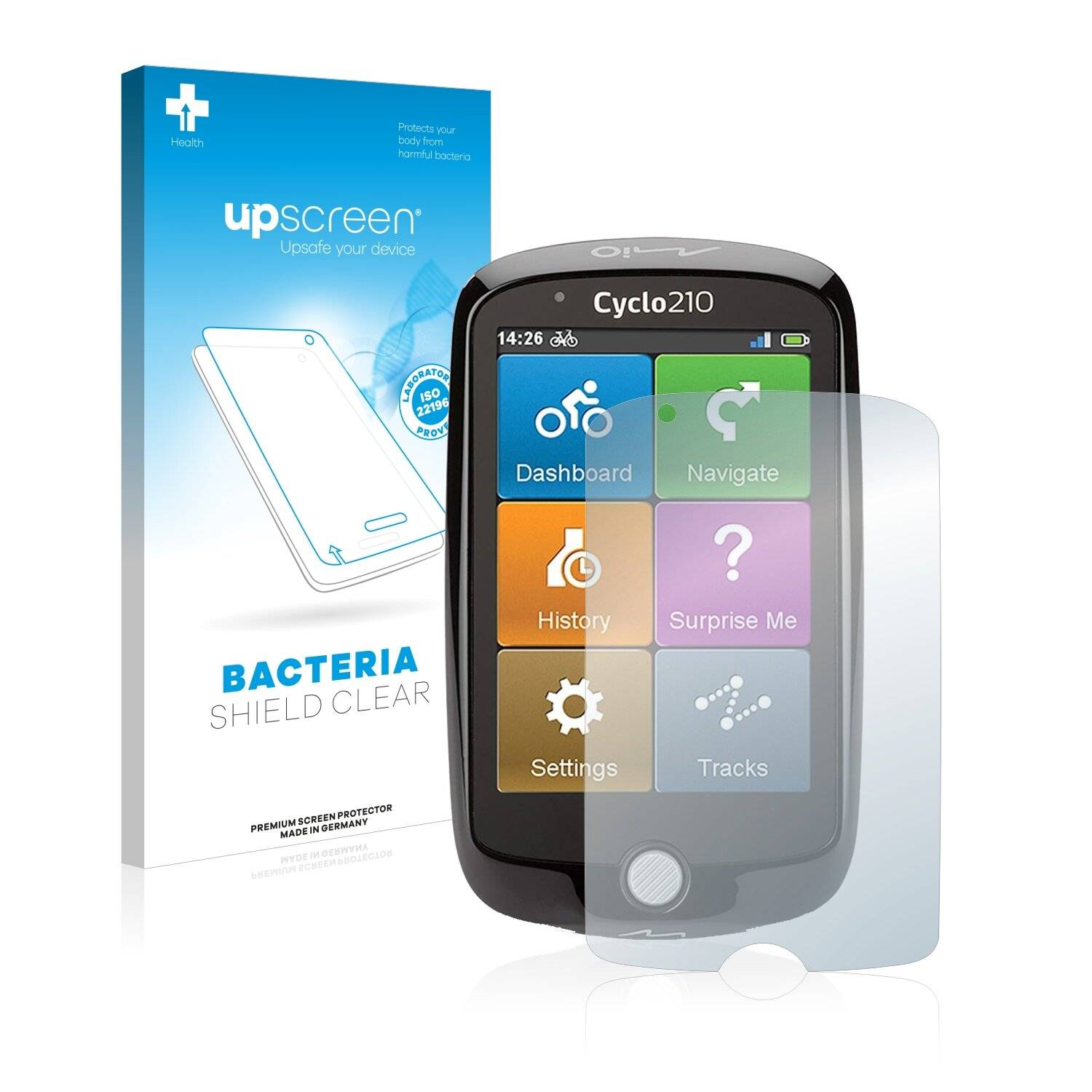 upscreen Bacteria Shield Clear Premium Antibakterielle Displayschutzfolie für Mio Cyclo