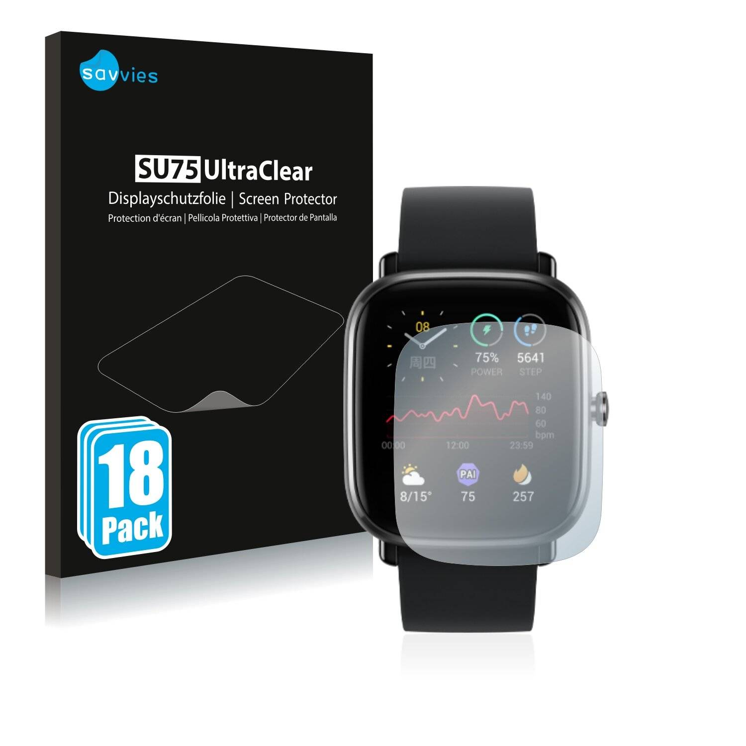 18x Savvies SU75 Displayschutzfolie für Huami Amazfit Pop