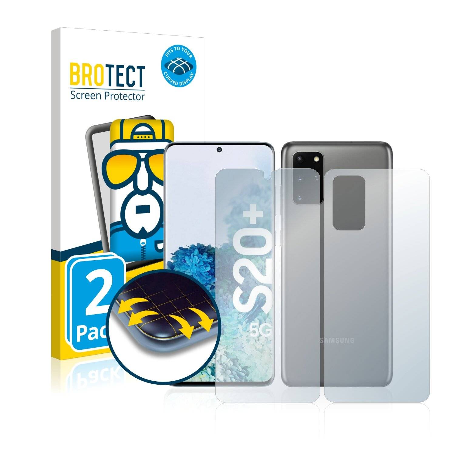 2x BROTECT Flex Full-Cover Displayschutzfolie für Samsung Galaxy S20 Plus (Vorder +