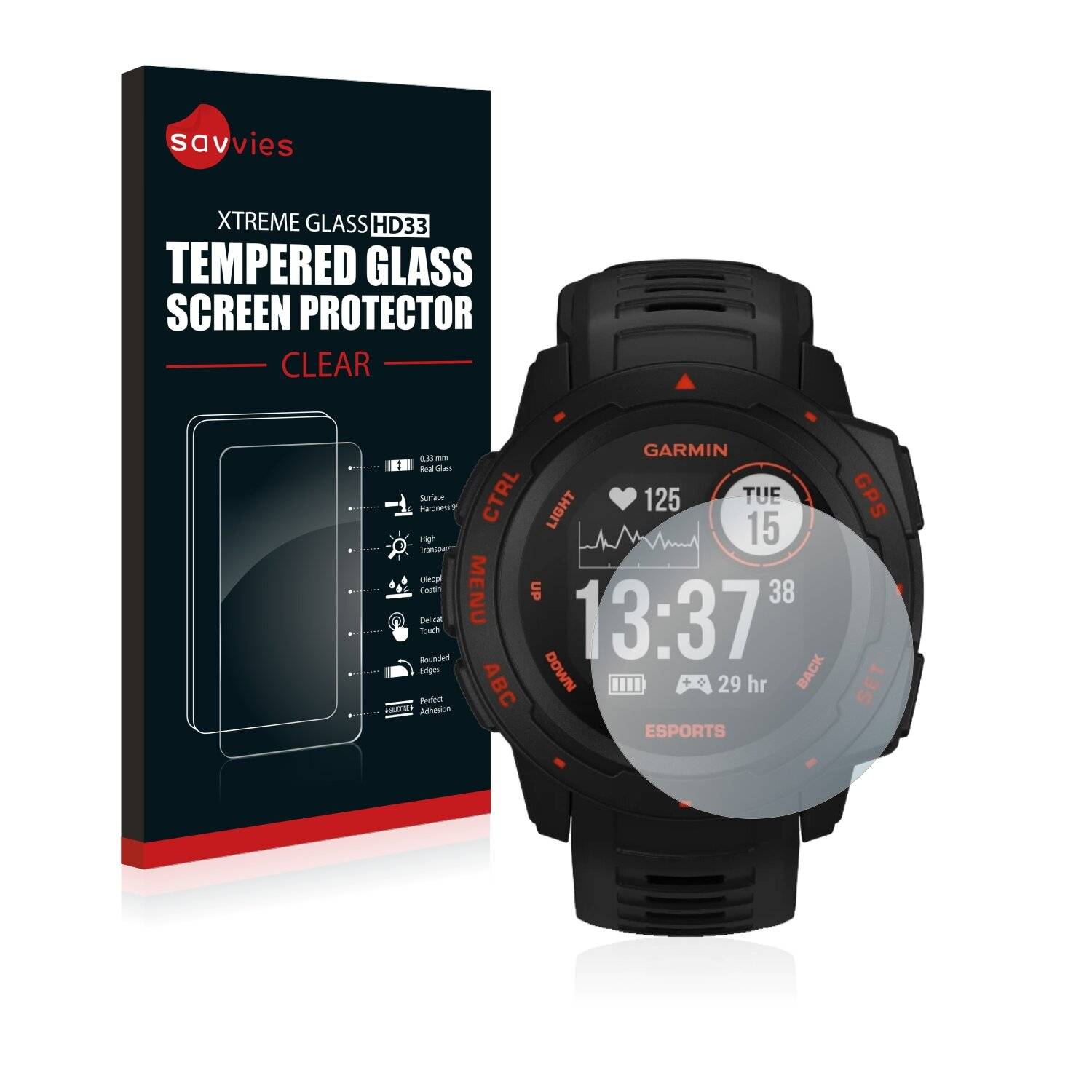 Savvies HD33 Clear Schutzglas für Garmin Instinct