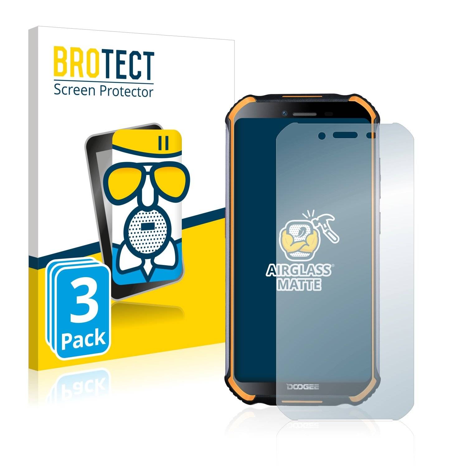 3x BROTECT AirGlass Matte Schutzglas Folie für Doogee S40