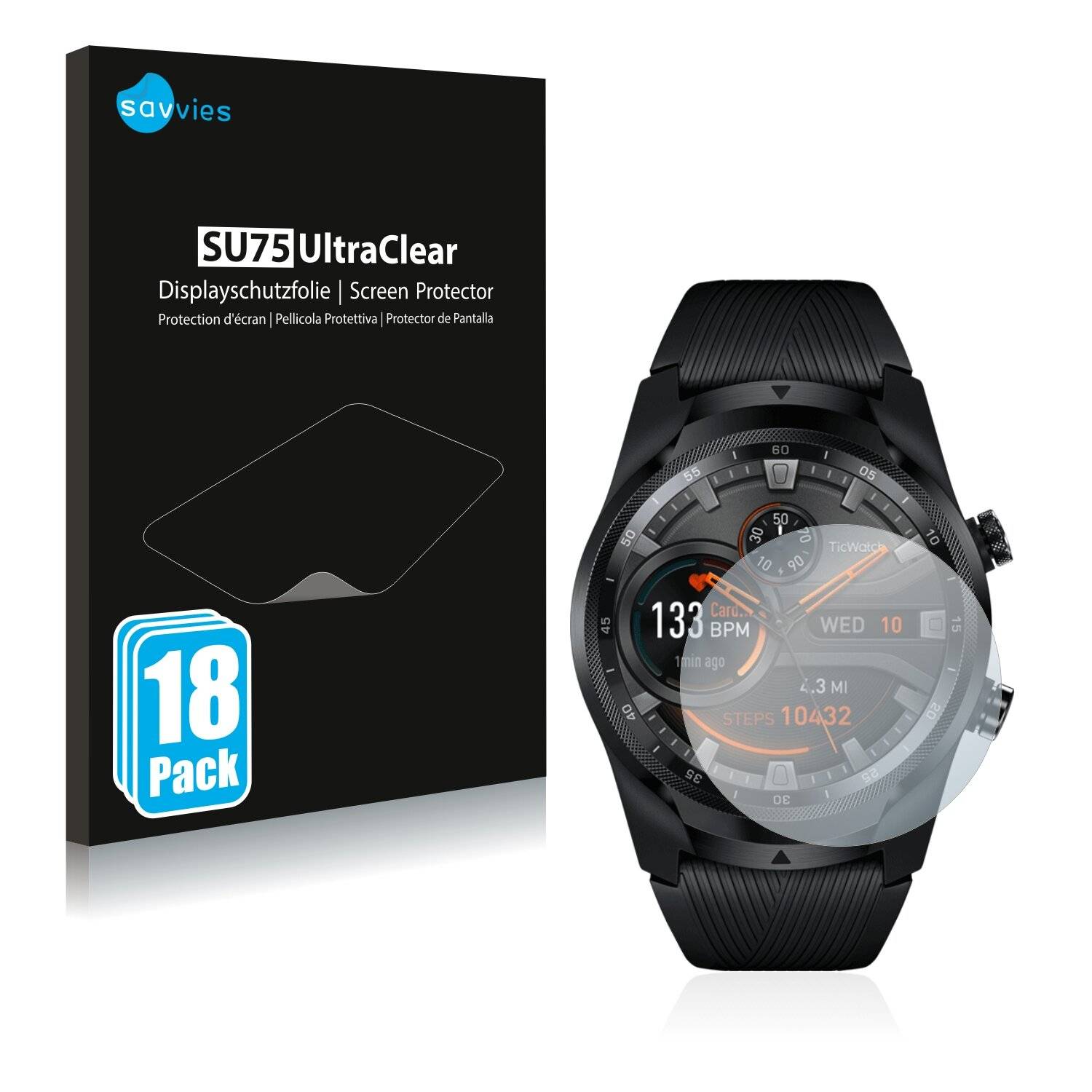 18x Savvies SU75 Displayschutzfolie für Mobvoi TicWatch Pro