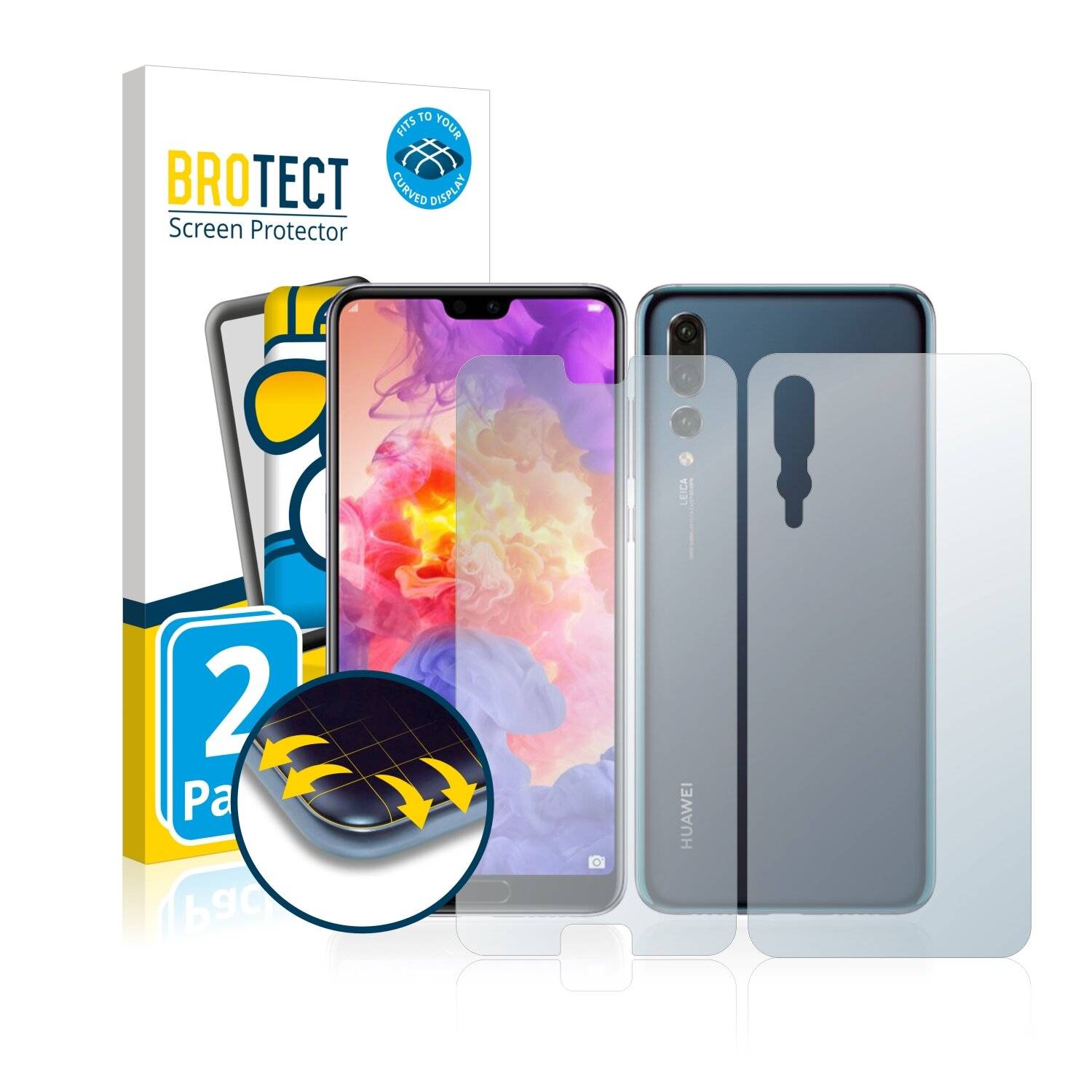 2x BROTECT Flex Full-Cover Displayschutzfolie für Huawei P20 Plus (Vorder +