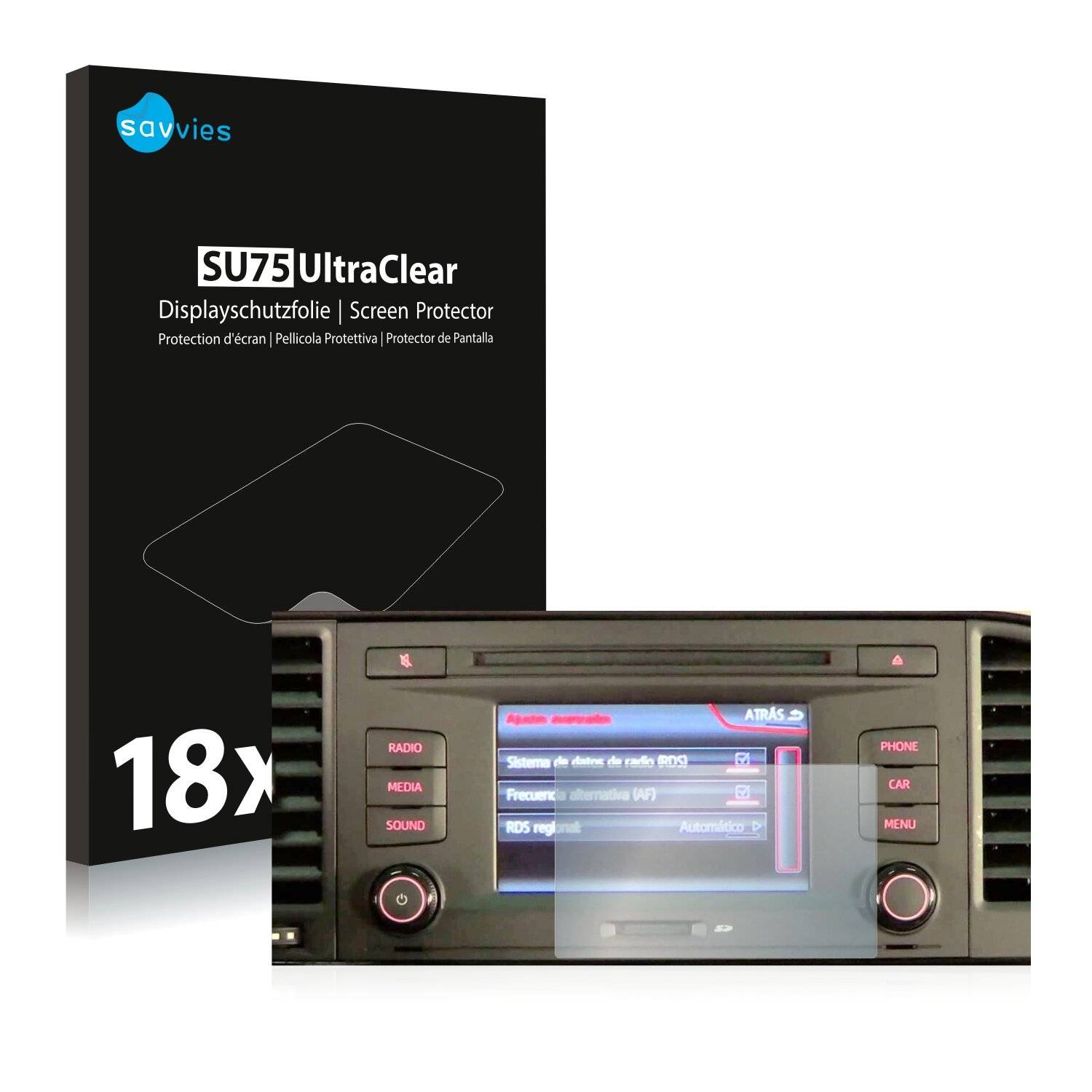 18x Savvies SU75 Displayschutzfolie für Seat Ateca 2016-2020 Media System Touch