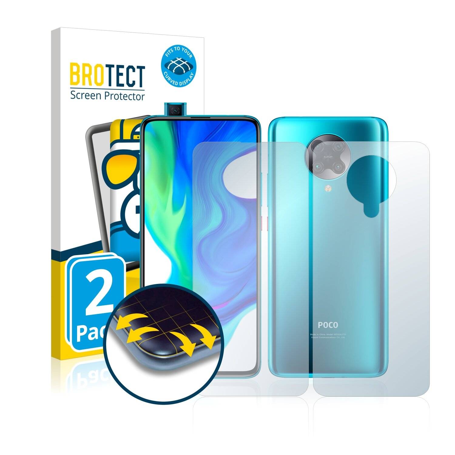 2x BROTECT Flex Full-Cover Displayschutzfolie für Xiaomi Poco F2 Pro (Vorder +