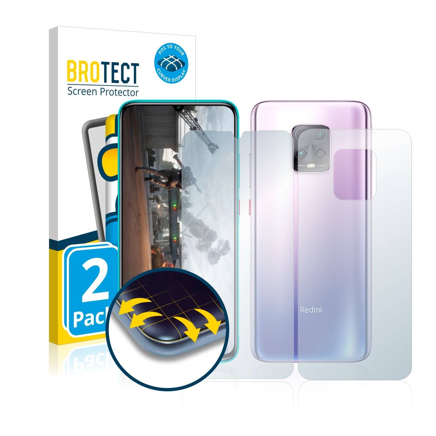 2x BROTECT Flex Full-Cover Displayschutzfolie für Xiaomi Redmi 10X Pro 5G (Vorder +