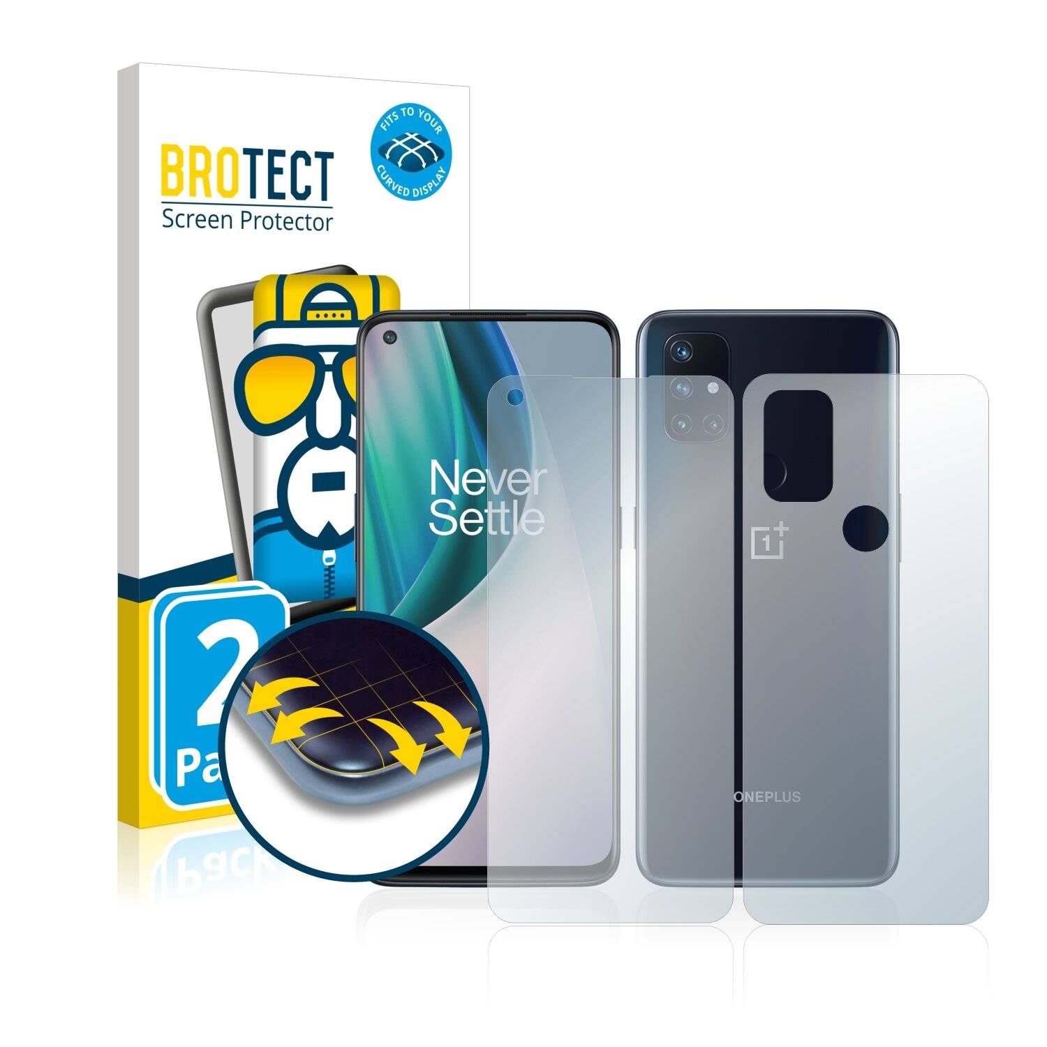 2x BROTECT Flex Full-Cover Displayschutzfolie für OnePlus Nord N10 5G (Vorder +