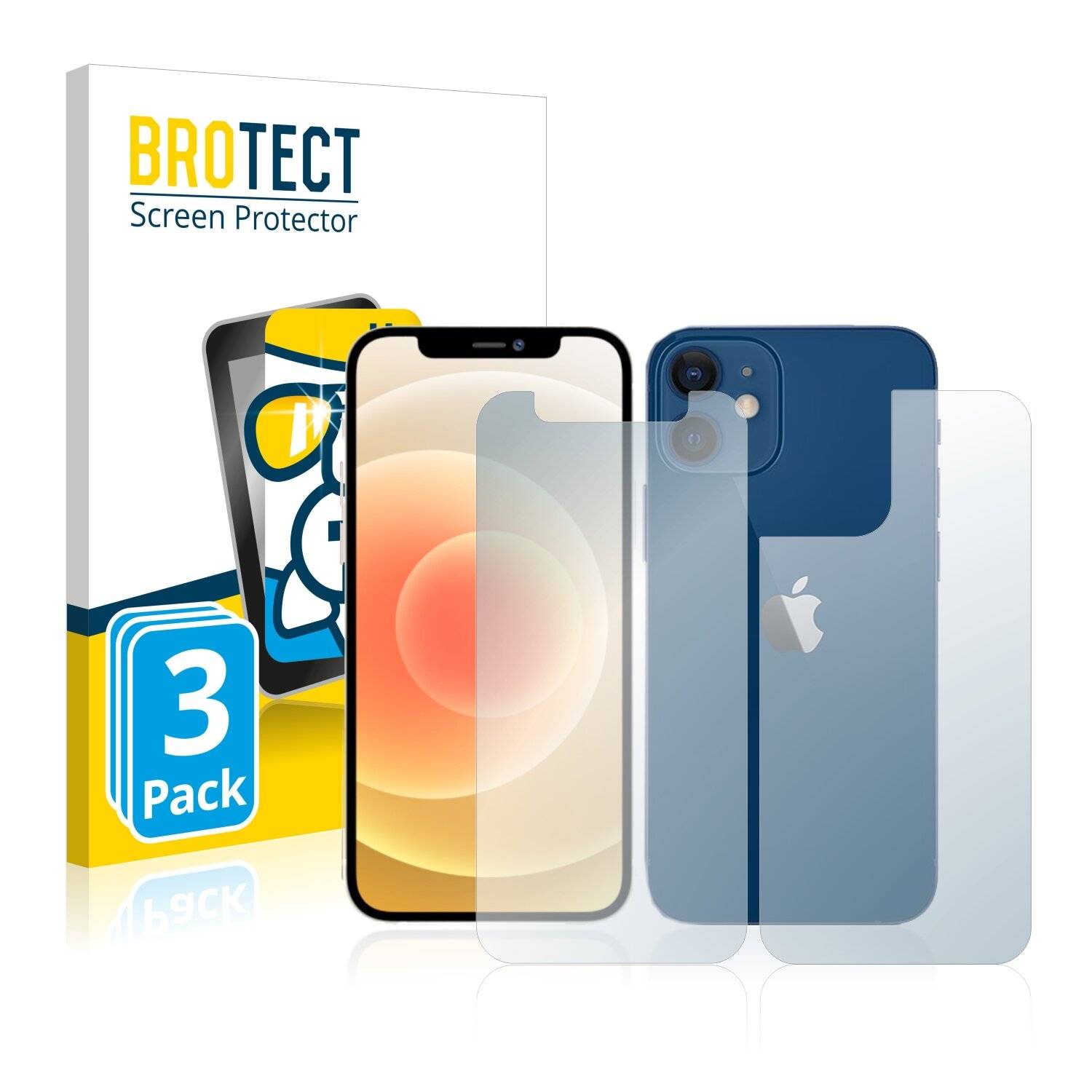 3x BROTECT AirGlass Schutzglas Folie für Apple iPhone 12 mini (Vorder +