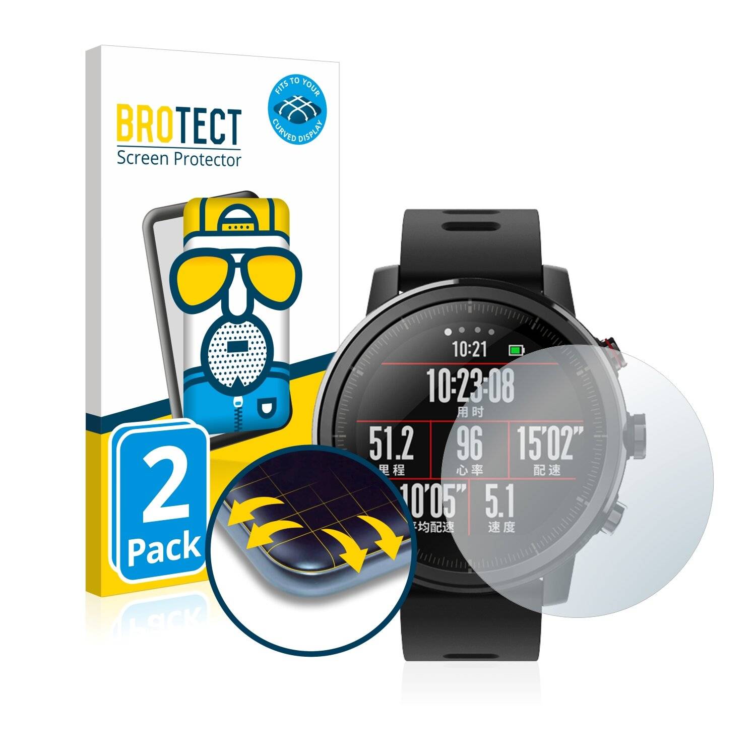 2x BROTECT Flex Matte Full-Cover Displayschutzfolie für Huami Amazfit Stratos