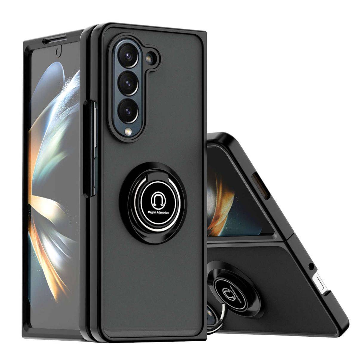 Für Samsung Galaxy Z Fold5 5G Ring Magnet Handy Tasche Hülle Schwarz