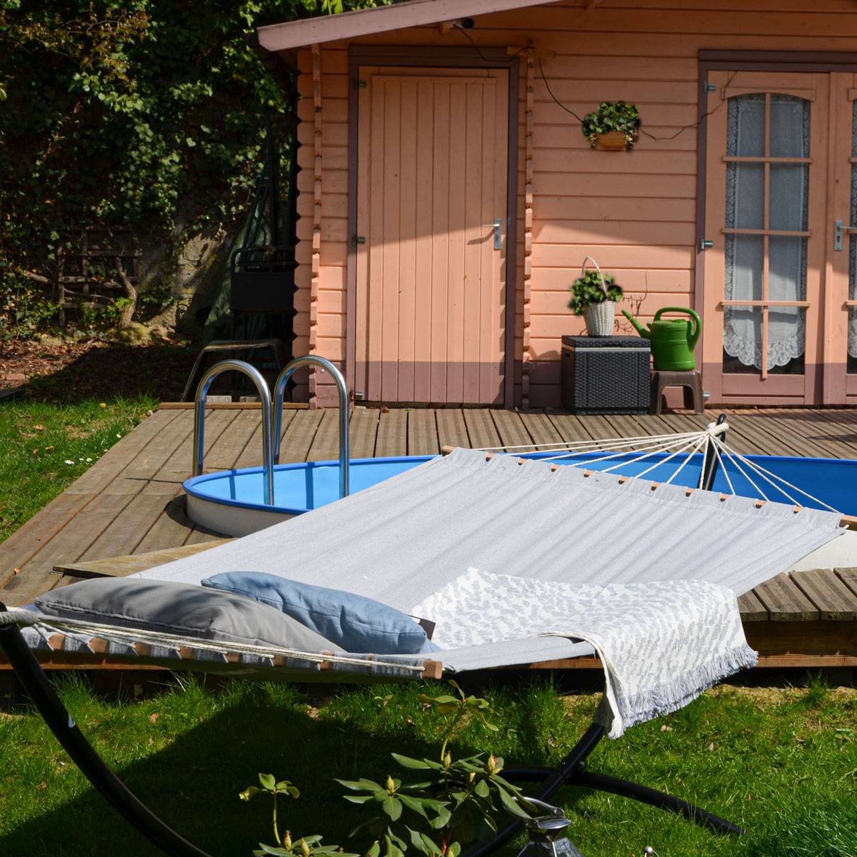 XXL Stabhängematte 200x120 Doppelhängematte 2 Personen Garten Hängematte Grau