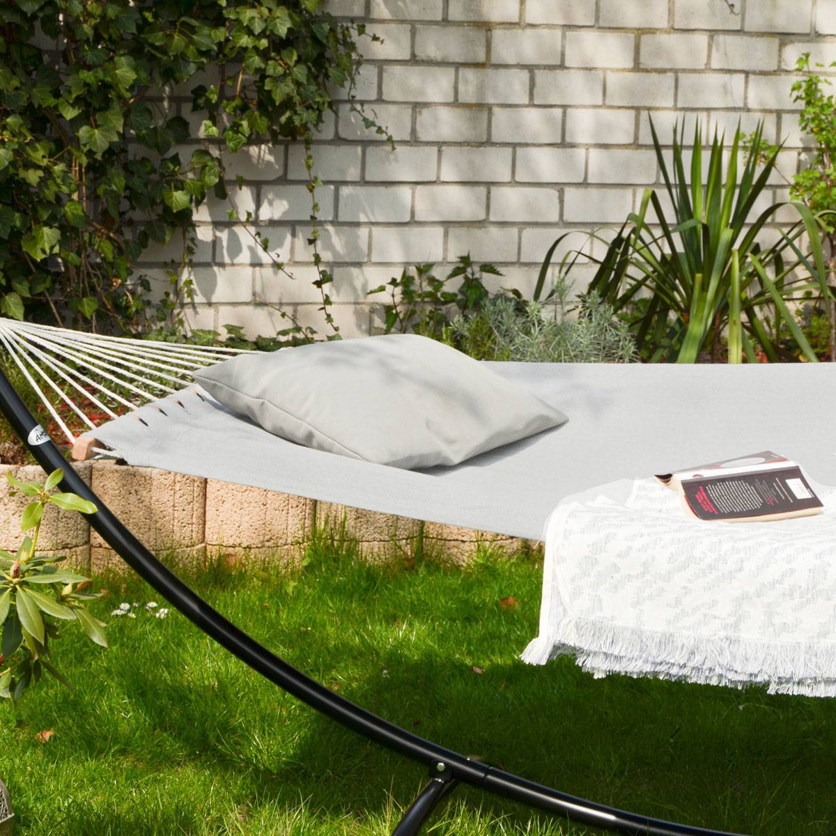 XXL Stabhängematte 200x120 Doppelhängematte 2 Personen Garten Hängematte Grau