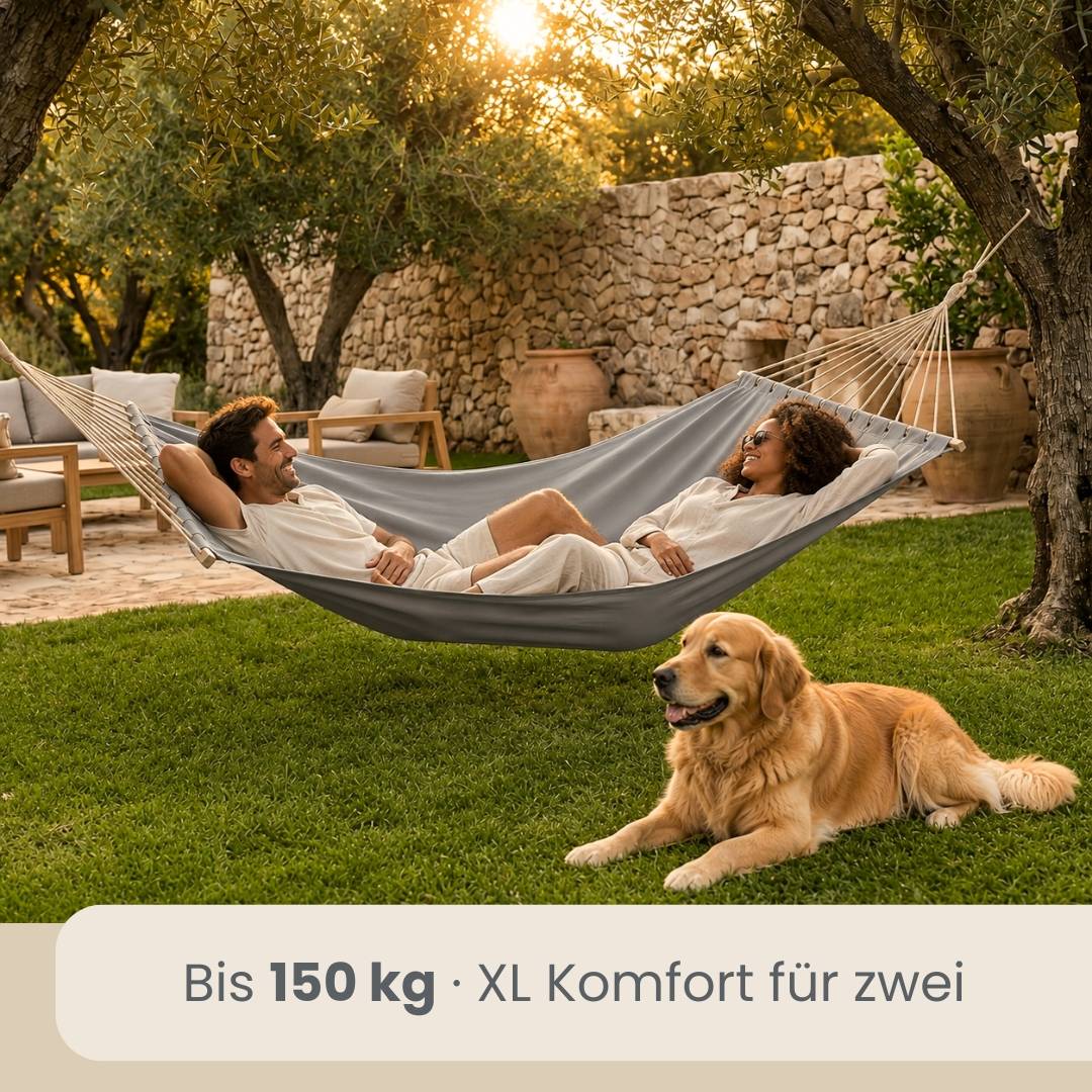 Stabhängematte 200x120 cm - Doppelhängematte 150kg Baumwolle Spreizstab Personen