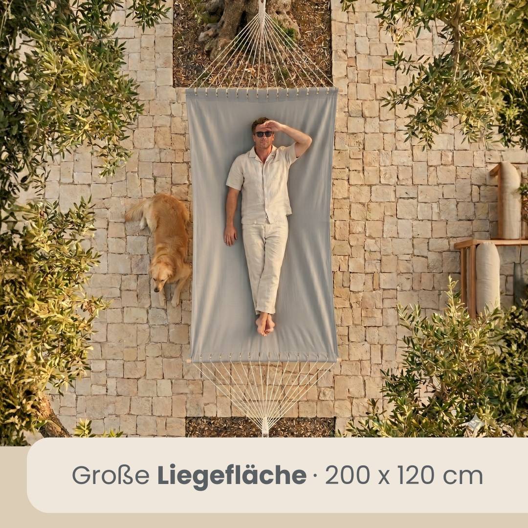 Stabhängematte 200x120 cm - Doppelhängematte 150kg Baumwolle Spreizstab Personen
