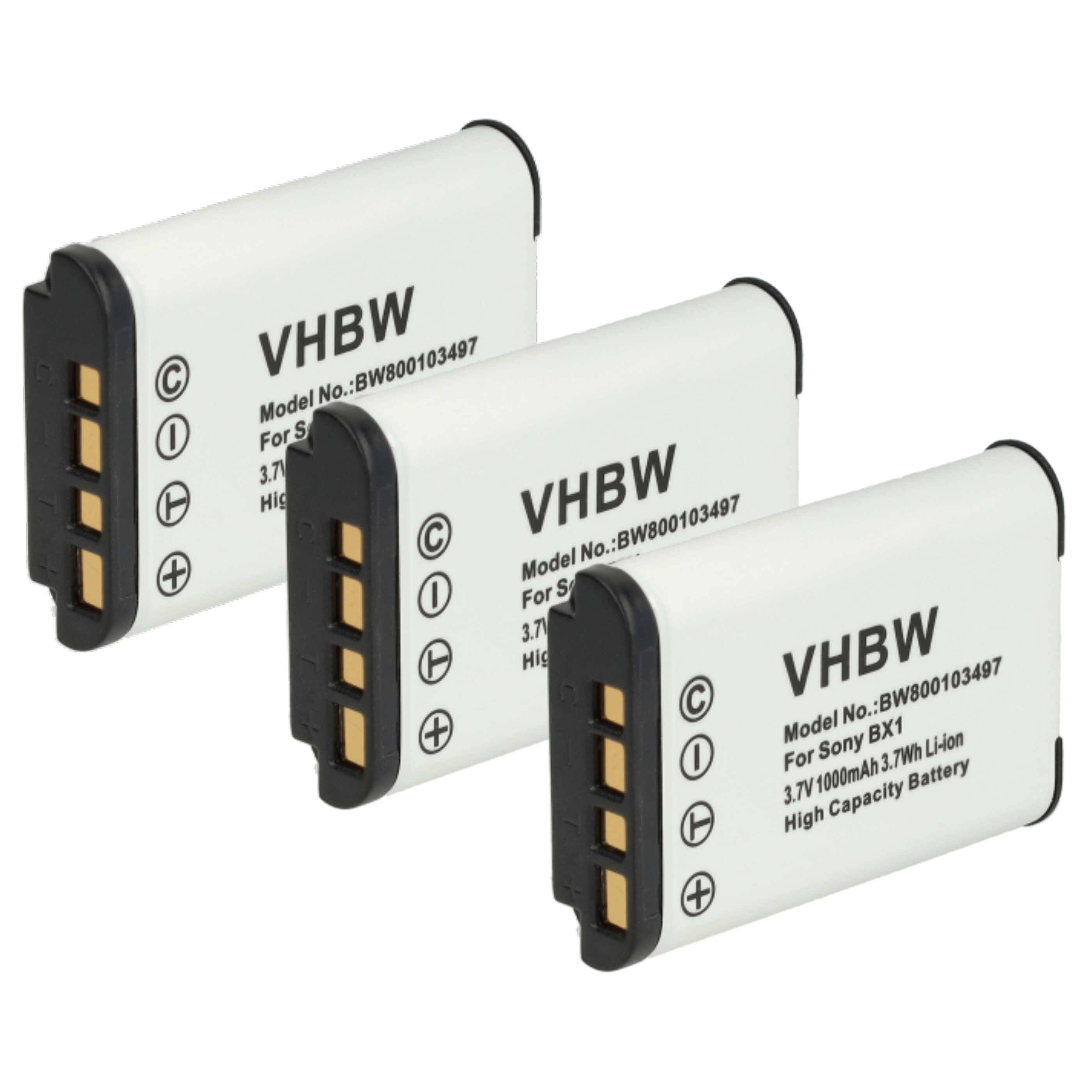vhbw 3x Akku kompatibel mit Sony Cybershot DSC-HX90, DSC-RX1, DSC-HX90V, DSC-HX99, DSC-RX100, DSC-HX95 Kamera (1000 mAh, 3,6 V, Li-Ion)