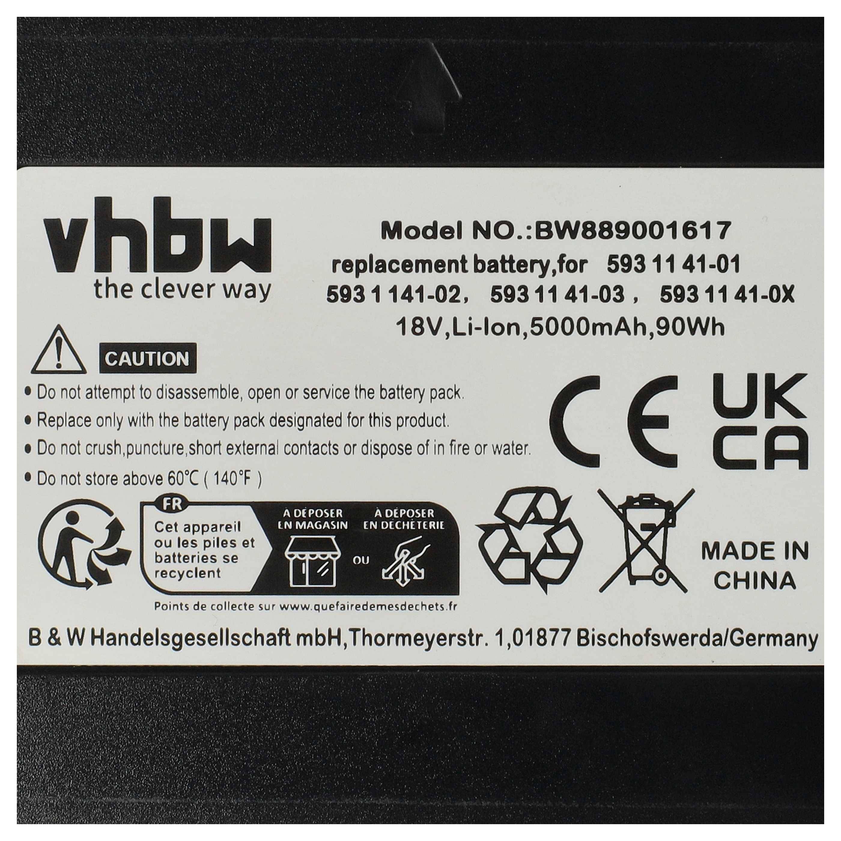 vhbw Akku kompatibel mit Husqvarna Automower 450XH, 520 (2020), 450X NERA, 550 (2019) Rasenroboter Rasenmäher (5000mAh 18V Li-Ion)