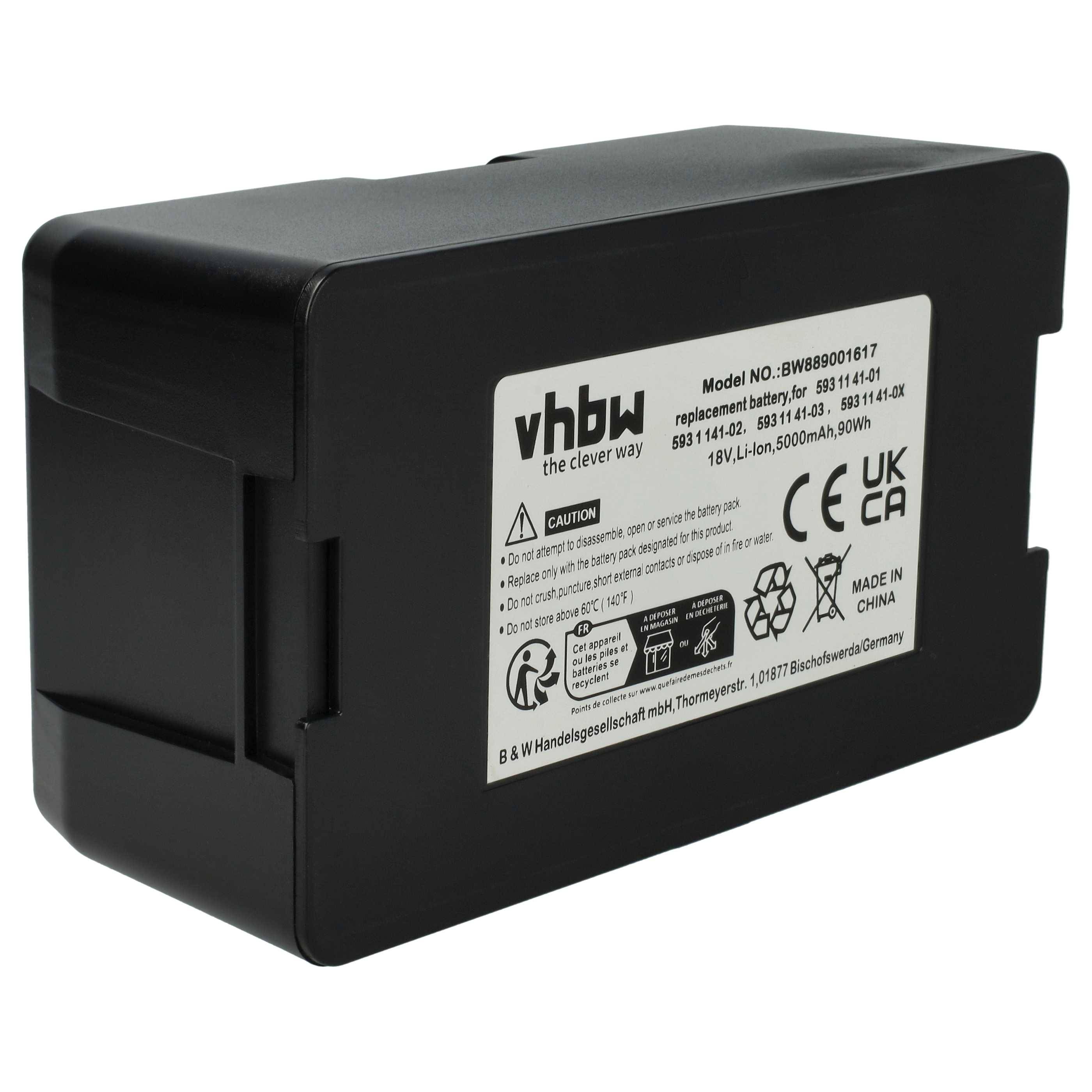 vhbw Akku Ersatz für Gardena 593 11 41-01, 593 11 41-02, 593 11 41-03 für Rasenroboter Rasenmäher (5000mAh 18V Li-Ion)