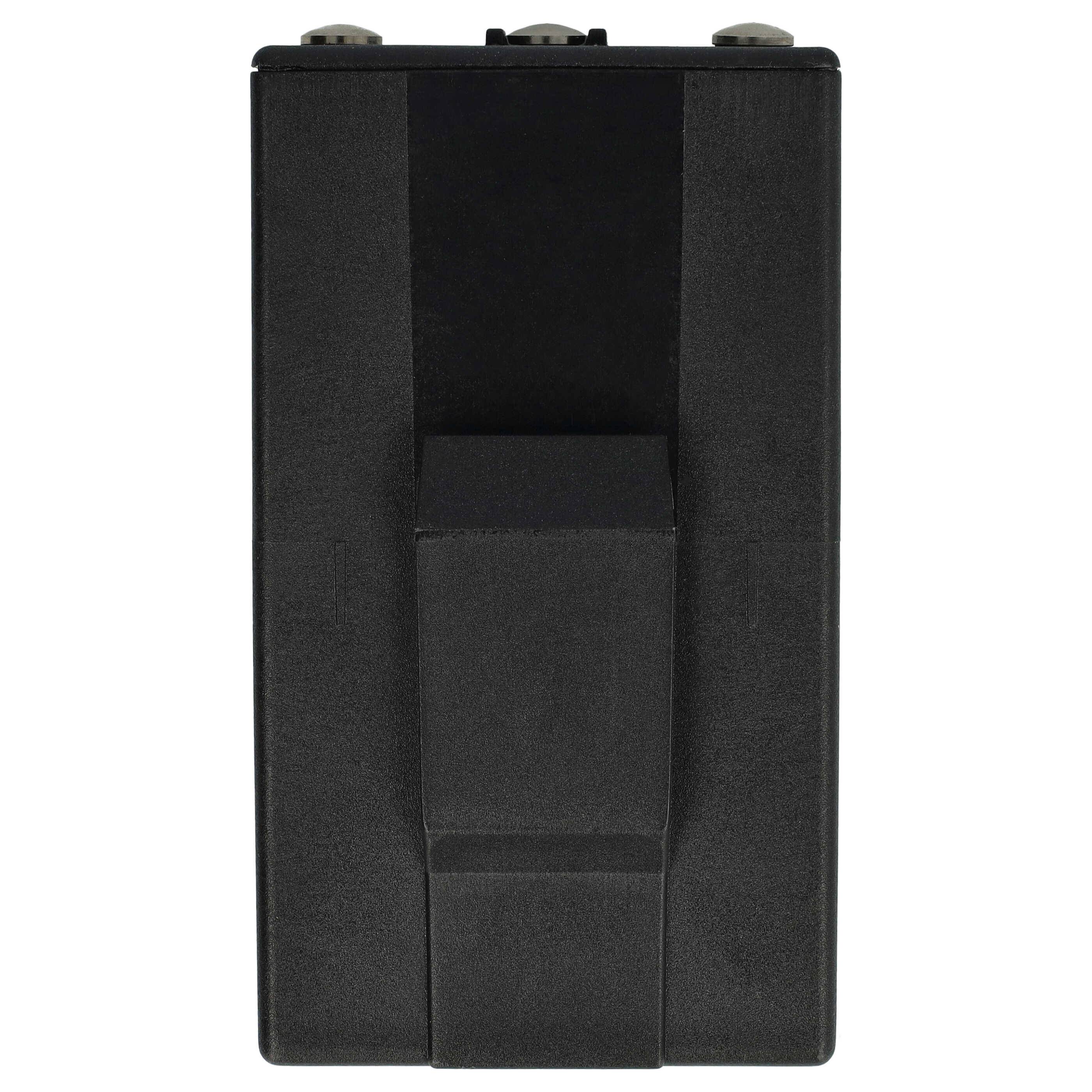 Ein schwarzes, rechteckiges elektronisches Gerät mit einem zylindrischen Knopf oben, von oben betrachtet.