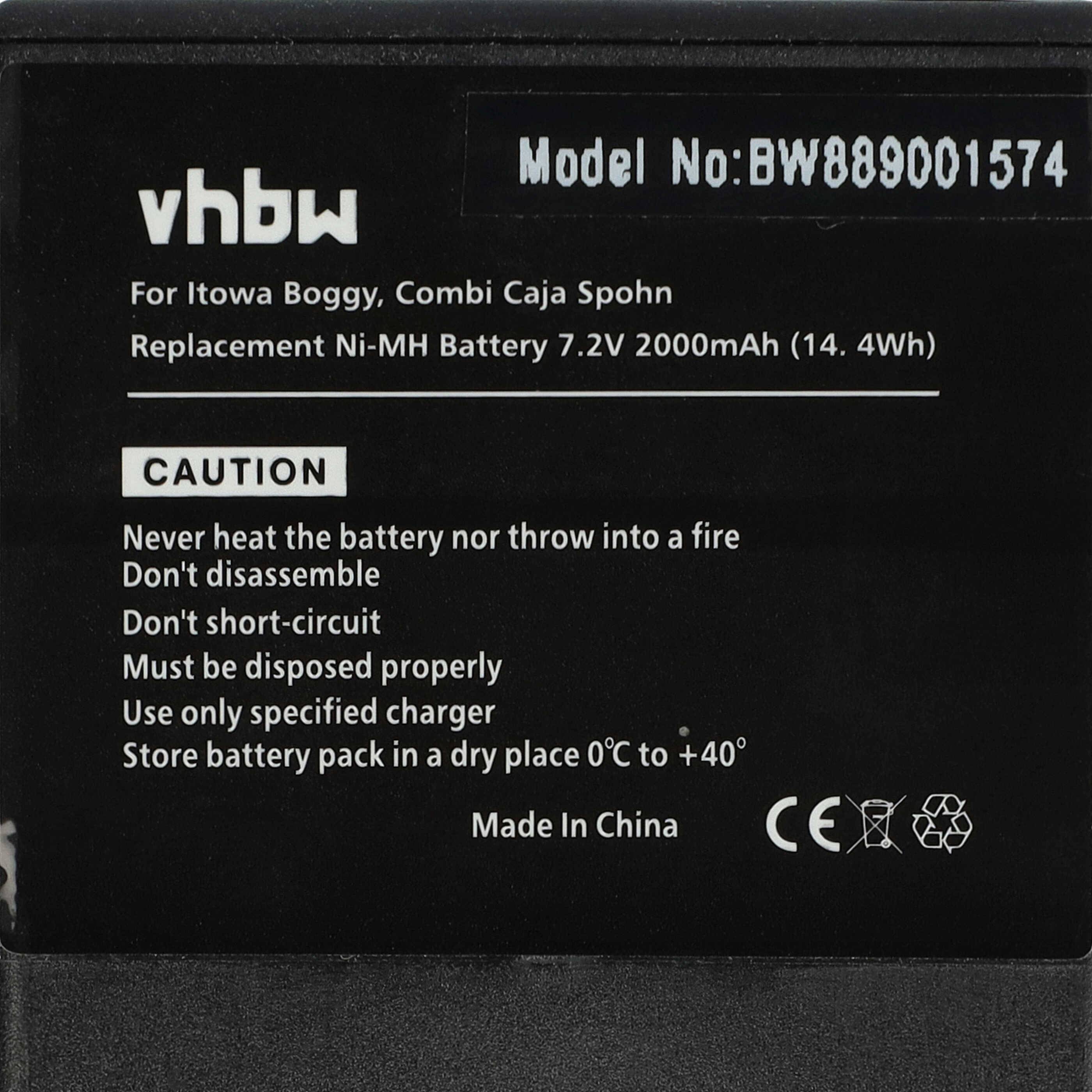 vhbw Akku kompatibel mit Itowa Combi Caja Spohn, Boggy Industrie-Funkfernsteuerung Fernbedienung (2000 mAh, 7,2 V, NiMH) - Schwarz