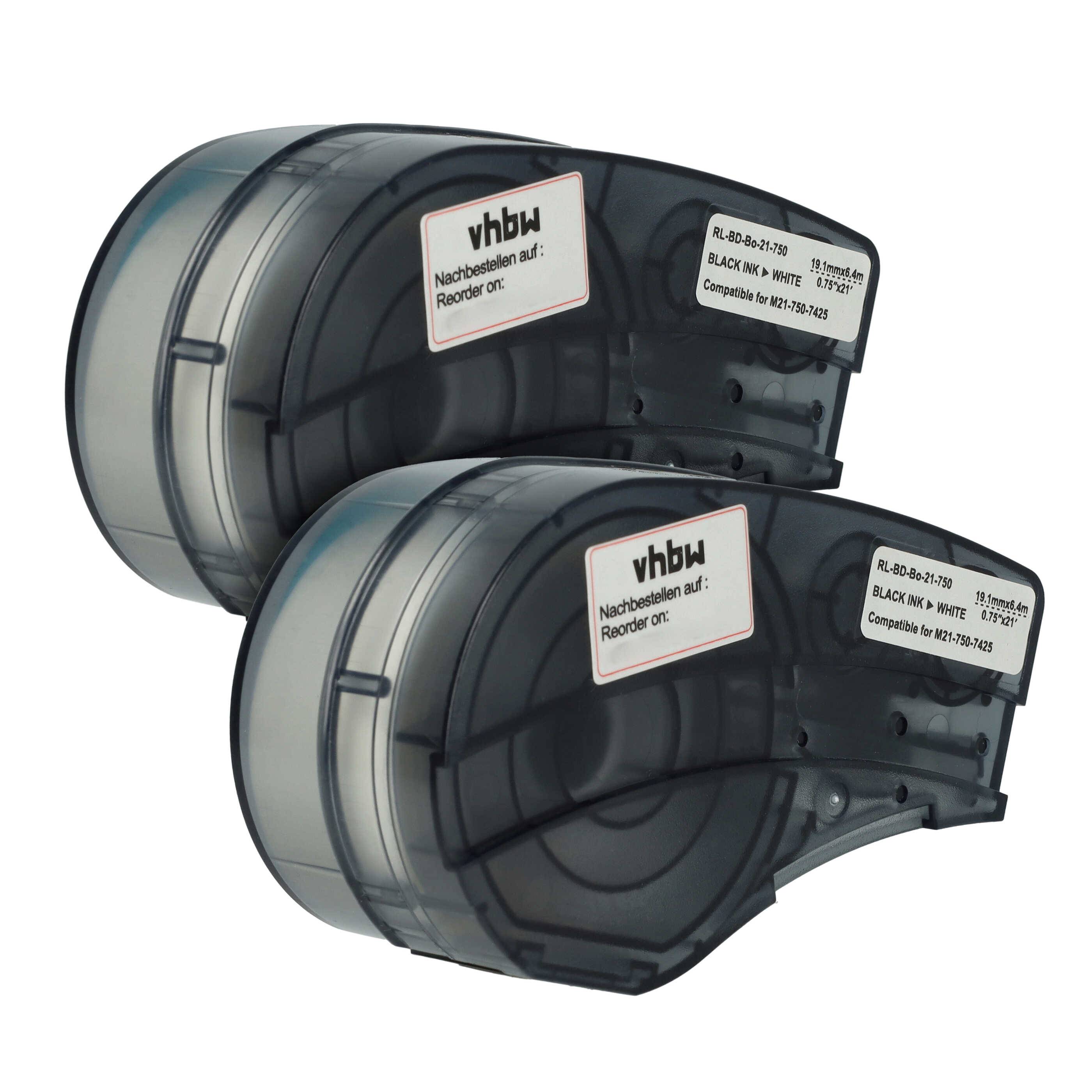 vhbw 2x Schriftband-Kassette kompatibel mit Brady BMP21-LAB, BMP21-PLUS, BMP21 Etiketten-Drucker 6,4m x 19,05mm Schwarz auf Weiß, Polypropylen