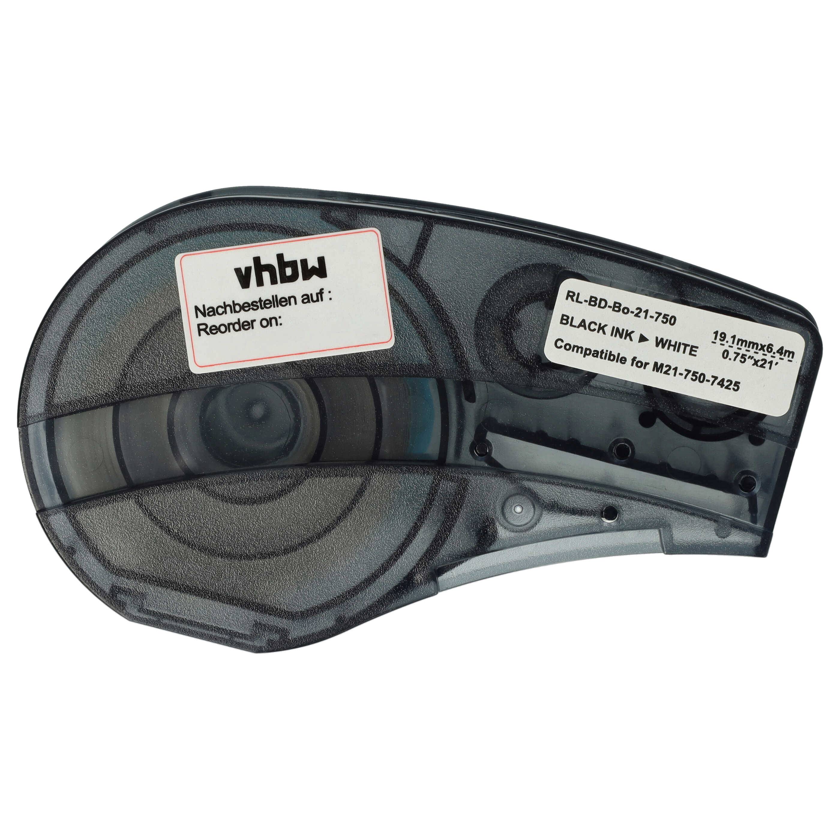 vhbw 2x Schriftband-Kassette kompatibel mit Brady BMP21-LAB, BMP21-PLUS, BMP21 Etiketten-Drucker 6,4m x 19,05mm Schwarz auf Weiß, Polypropylen