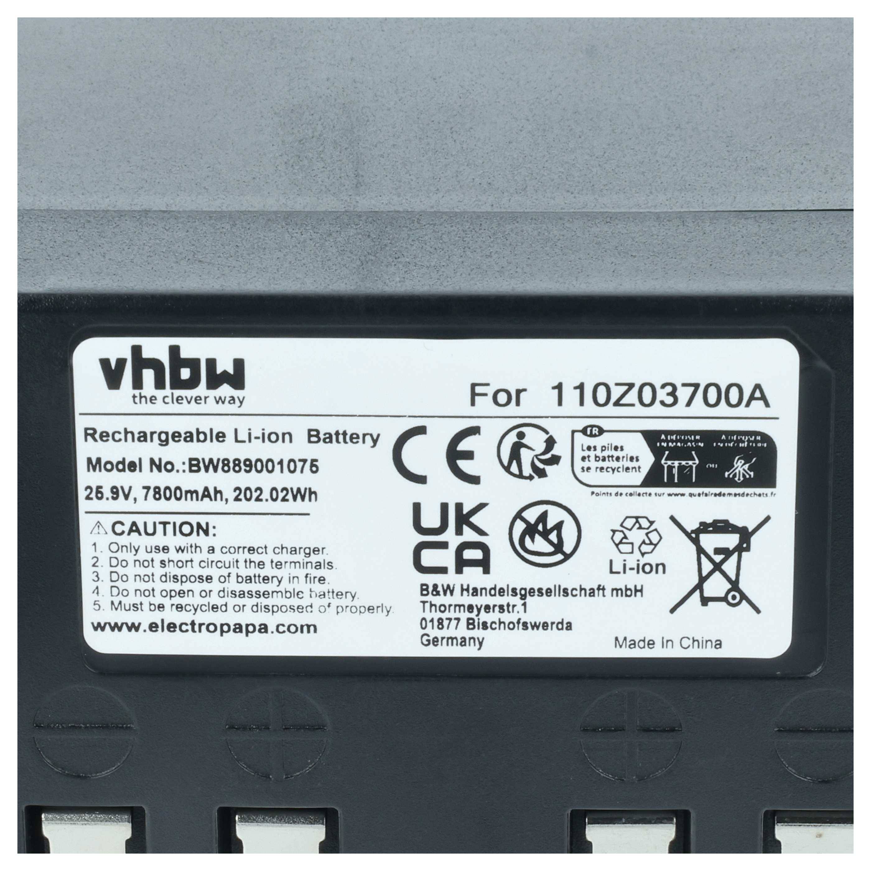 vhbw Akku kompatibel mit Wiper Blitz-Serie, Flash 2.0, Blitz Xk, Gioia, Flash XP, Gioia XP Rasenroboter Rasenmäher (7800mAh 25,9V Li-Ion)