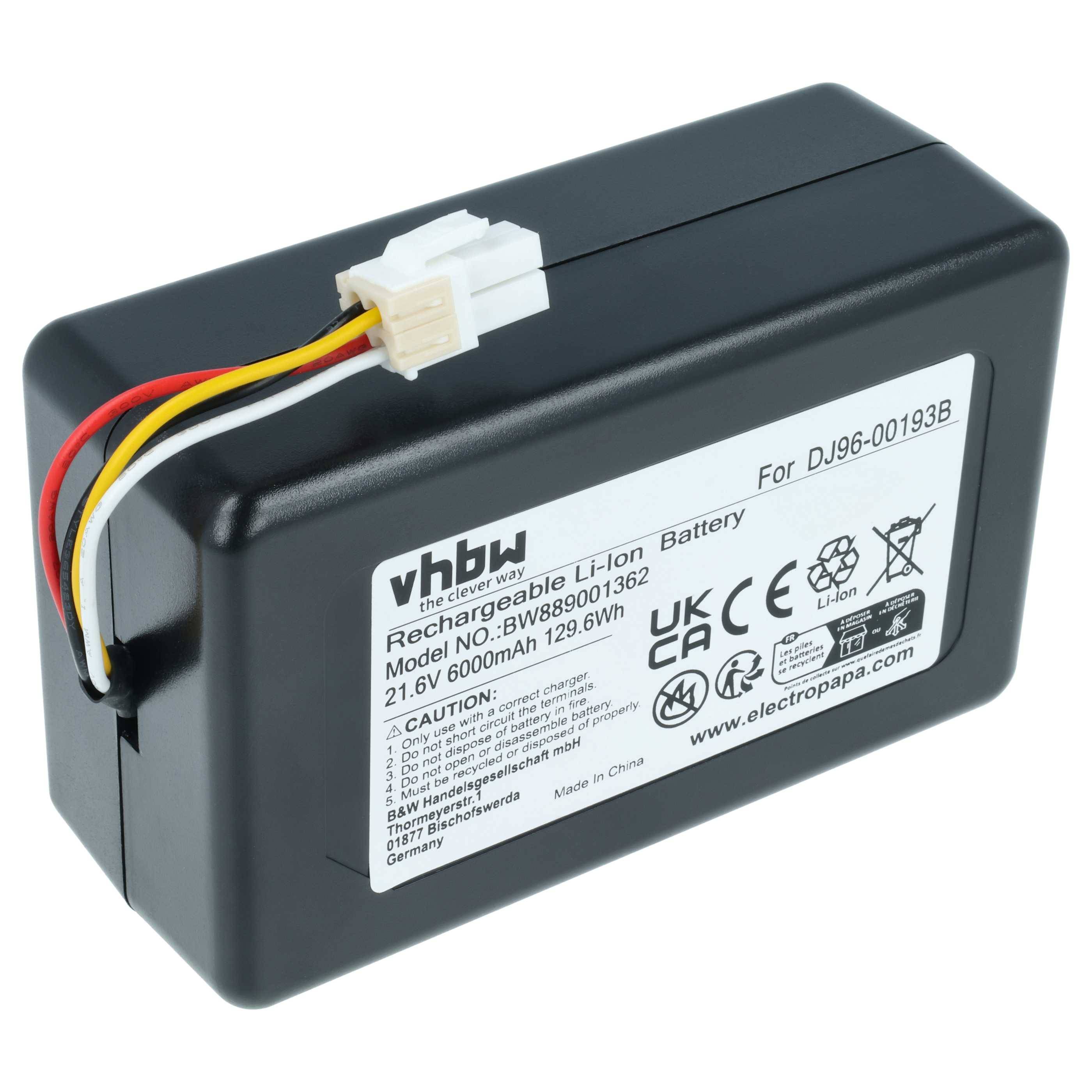 vhbw 1x Akku kompatibel mit Samsung Powerbot R7040, R7090, R7070, SR20J9259U, R7065, SU20J9259U Staubsauger (6000 mAh, 21,6 V, Li-Ion)