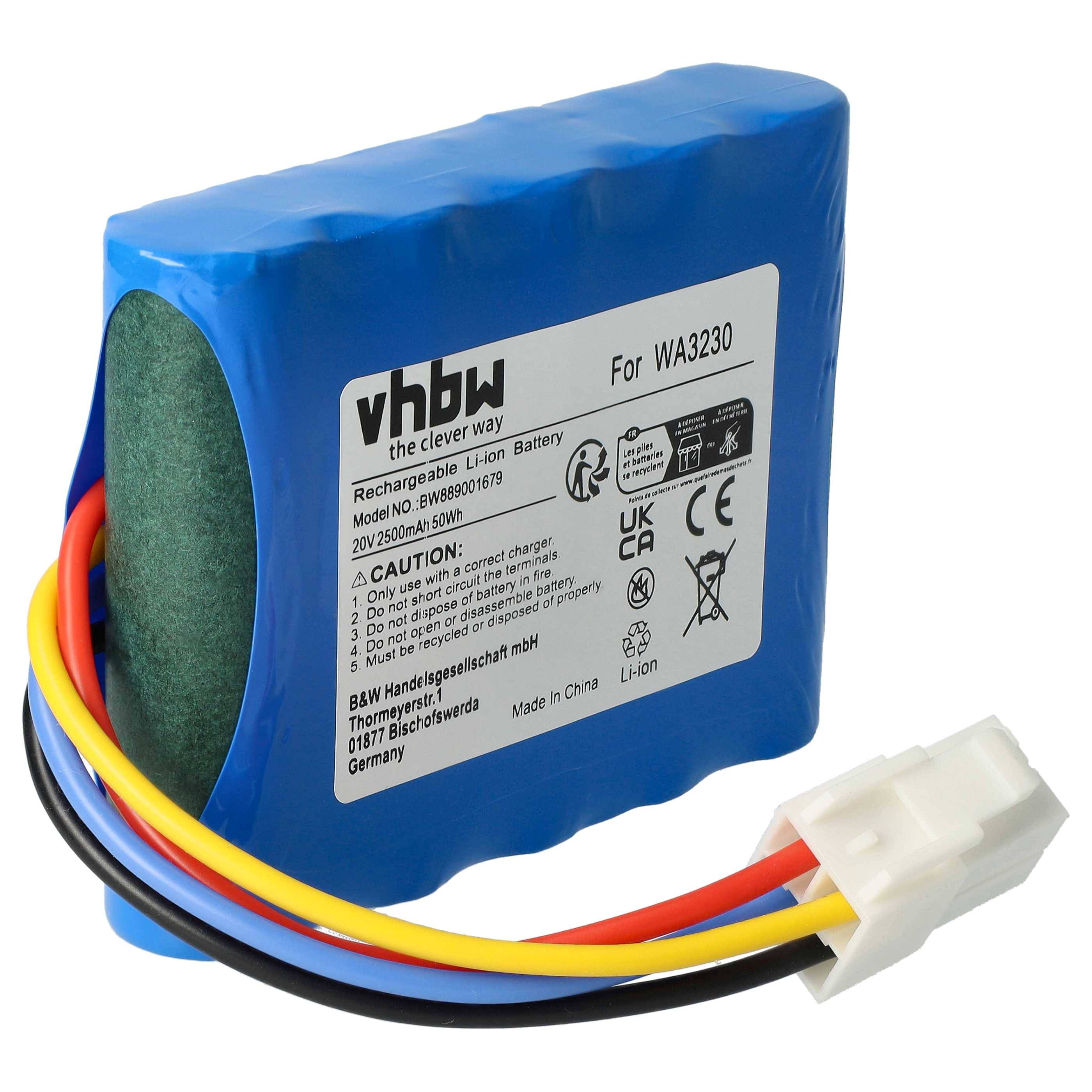 vhbw Akku kompatibel mit Worx WR104SI.1, WR106SI, WR110MI, WR105SI, WR106SI.1, WR105SI.1 Rasenroboter Rasenmäher (2500mAh 20V Li-Ion)