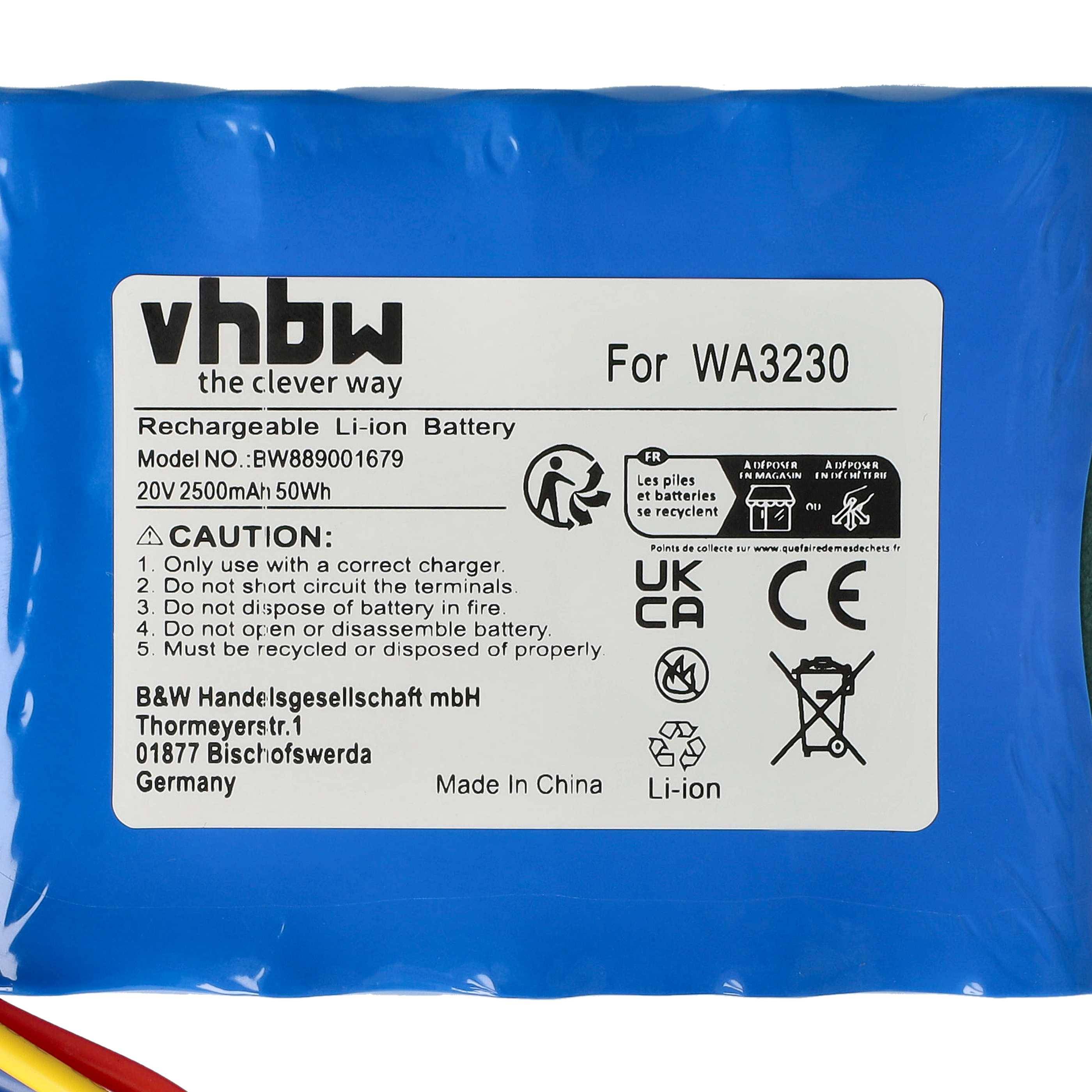 vhbw Akku kompatibel mit Worx WR104SI.1, WR106SI, WR110MI, WR105SI, WR106SI.1, WR105SI.1 Rasenroboter Rasenmäher (2500mAh 20V Li-Ion)