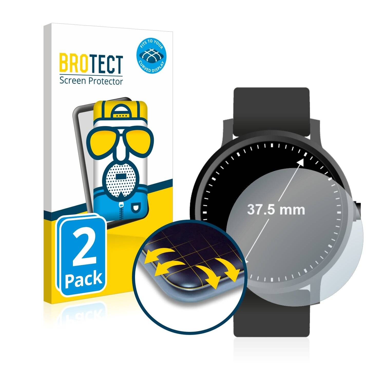 2x BROTECT Flex Matte Full-Cover Displayschutzfolie für Armbanduhren (Kreisrund,