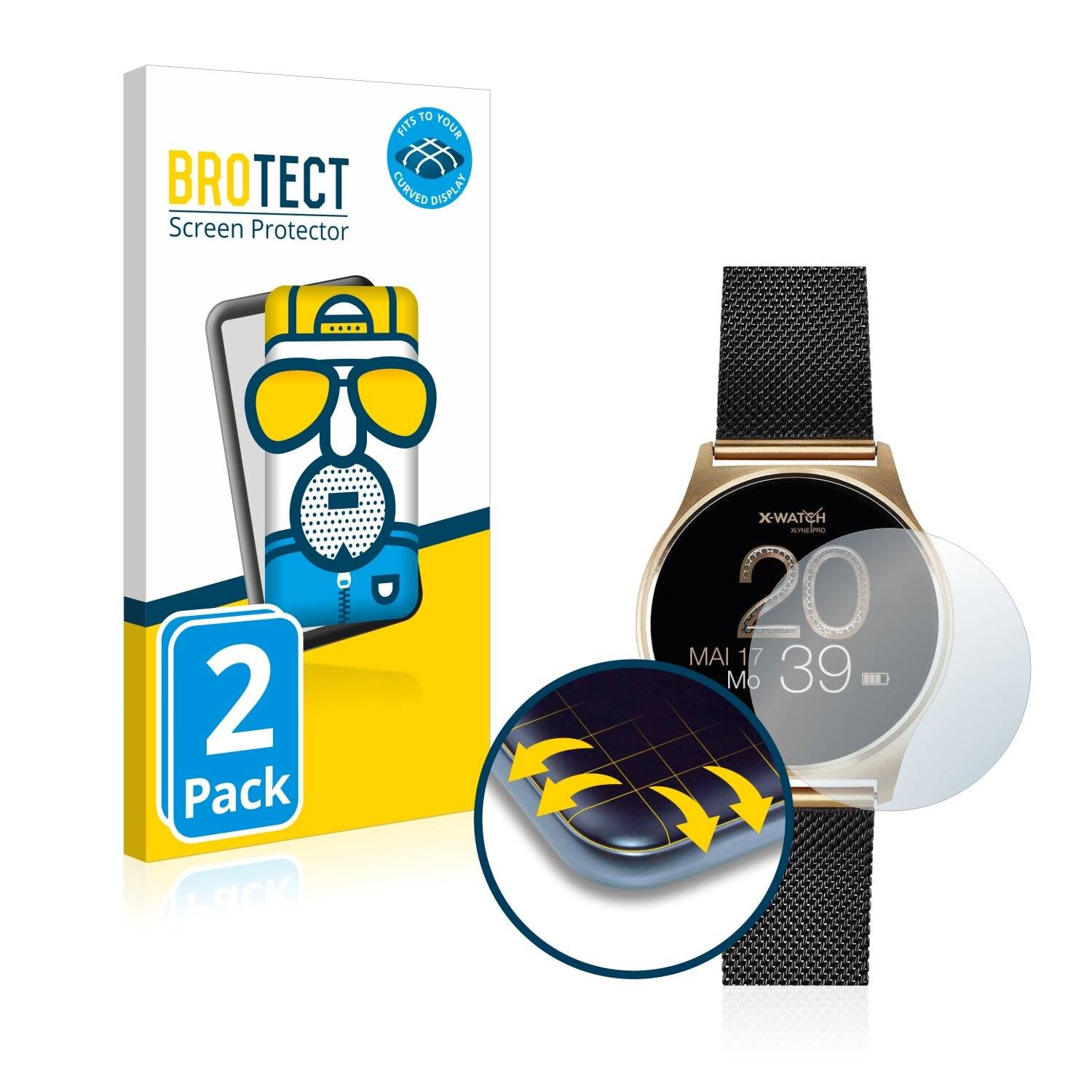 2x BROTECT Flex Matte Full-Cover Displayschutzfolie für Xlyne X-Watch Joli XW