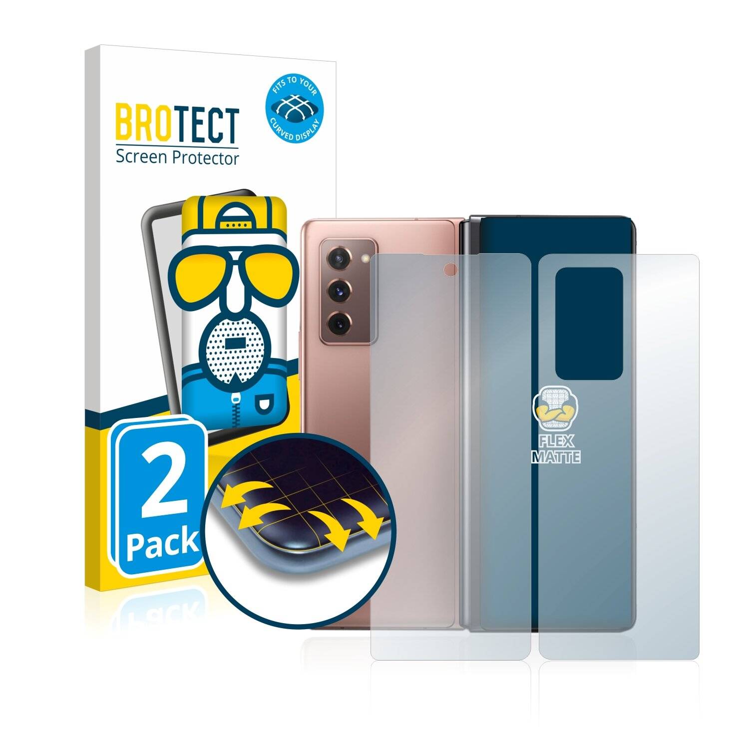 2x BROTECT Flex Matte Full-Cover Displayschutzfolie für Samsung Galaxy Z Fold 2 5G (Vorder +