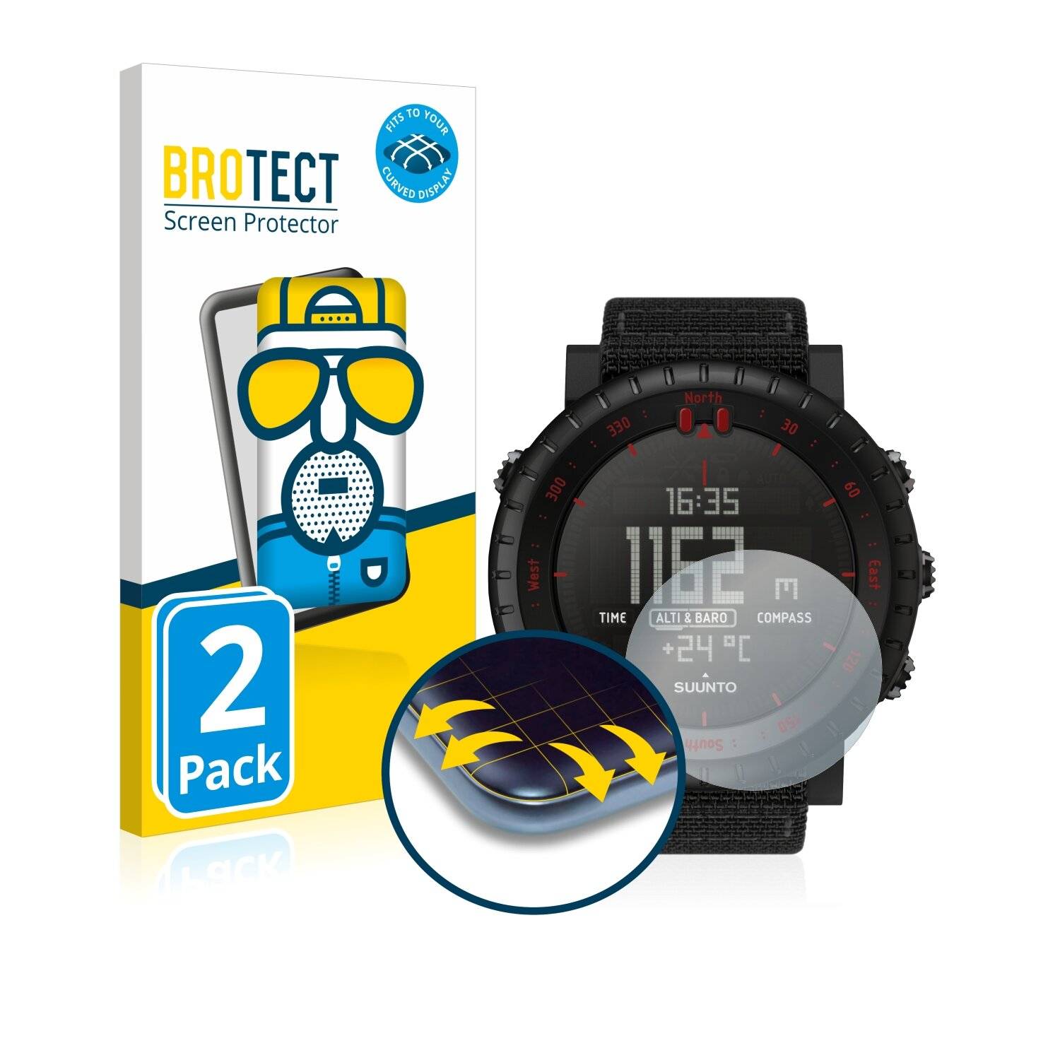 2x BROTECT Flex Matte Full-Cover Displayschutzfolie für Suunto Core Black
