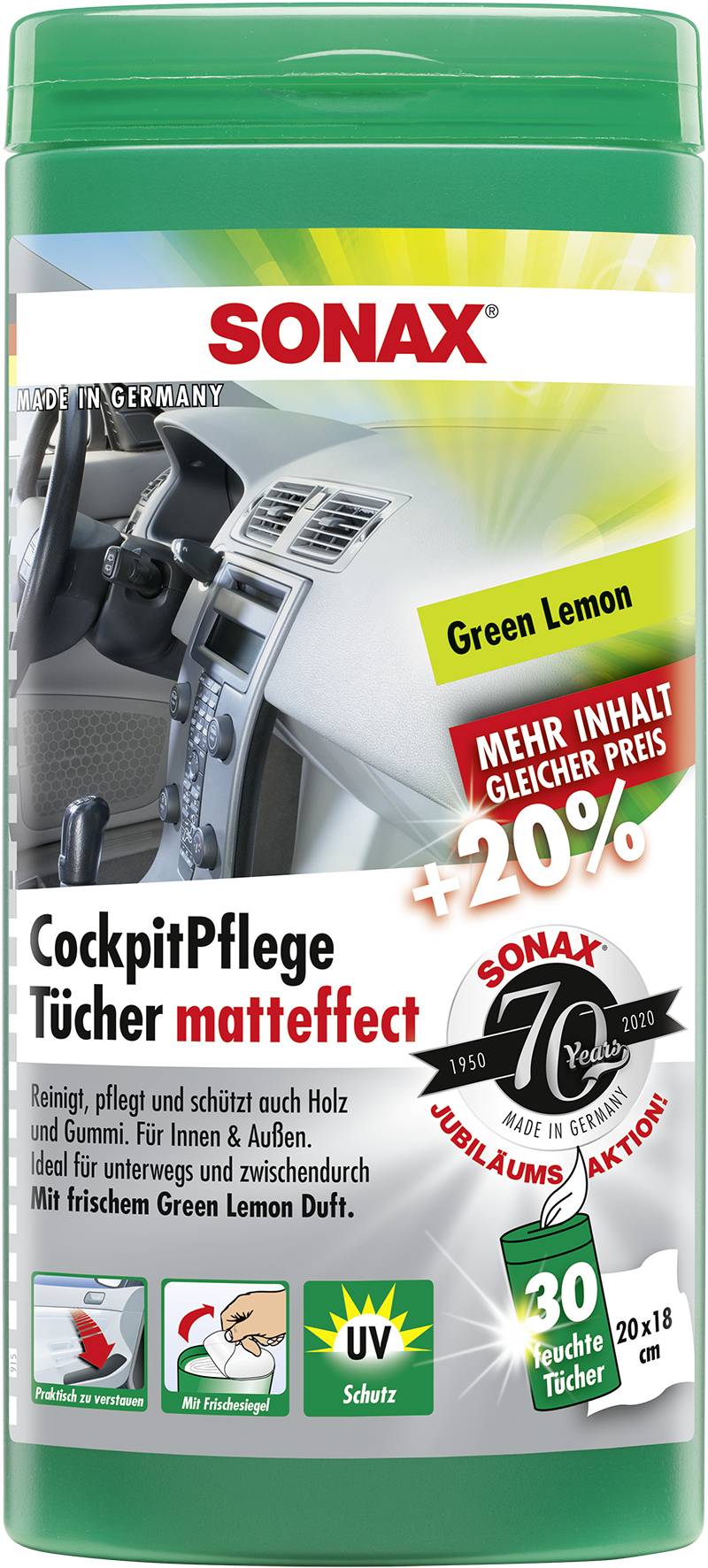 SONAX CockpitPflegeTücher Matteffect Green Lemon (25er Box)