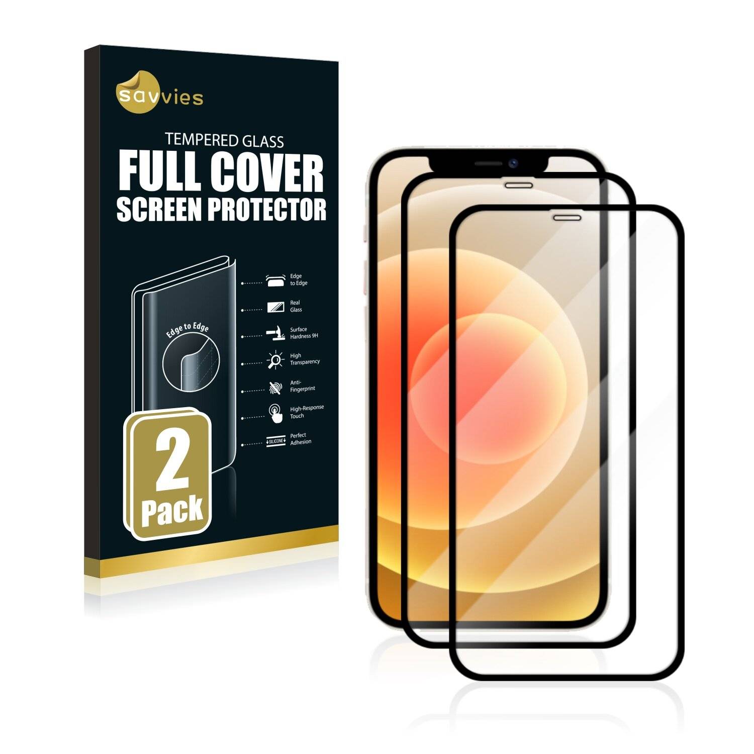 2x Savvies® Xtreme Glass 3D Full Cover Schutzglas für Apple iPhone 12 Pro