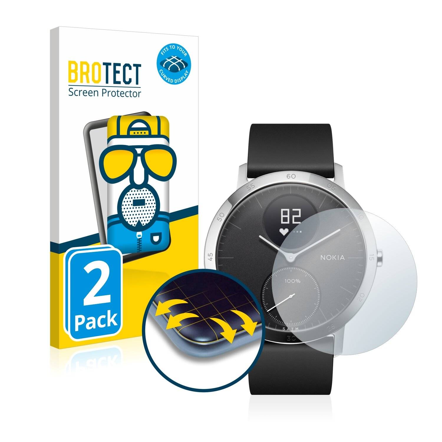 2x BROTECT Flex Matte Full-Cover Displayschutzfolie für Withings Steel HR (40