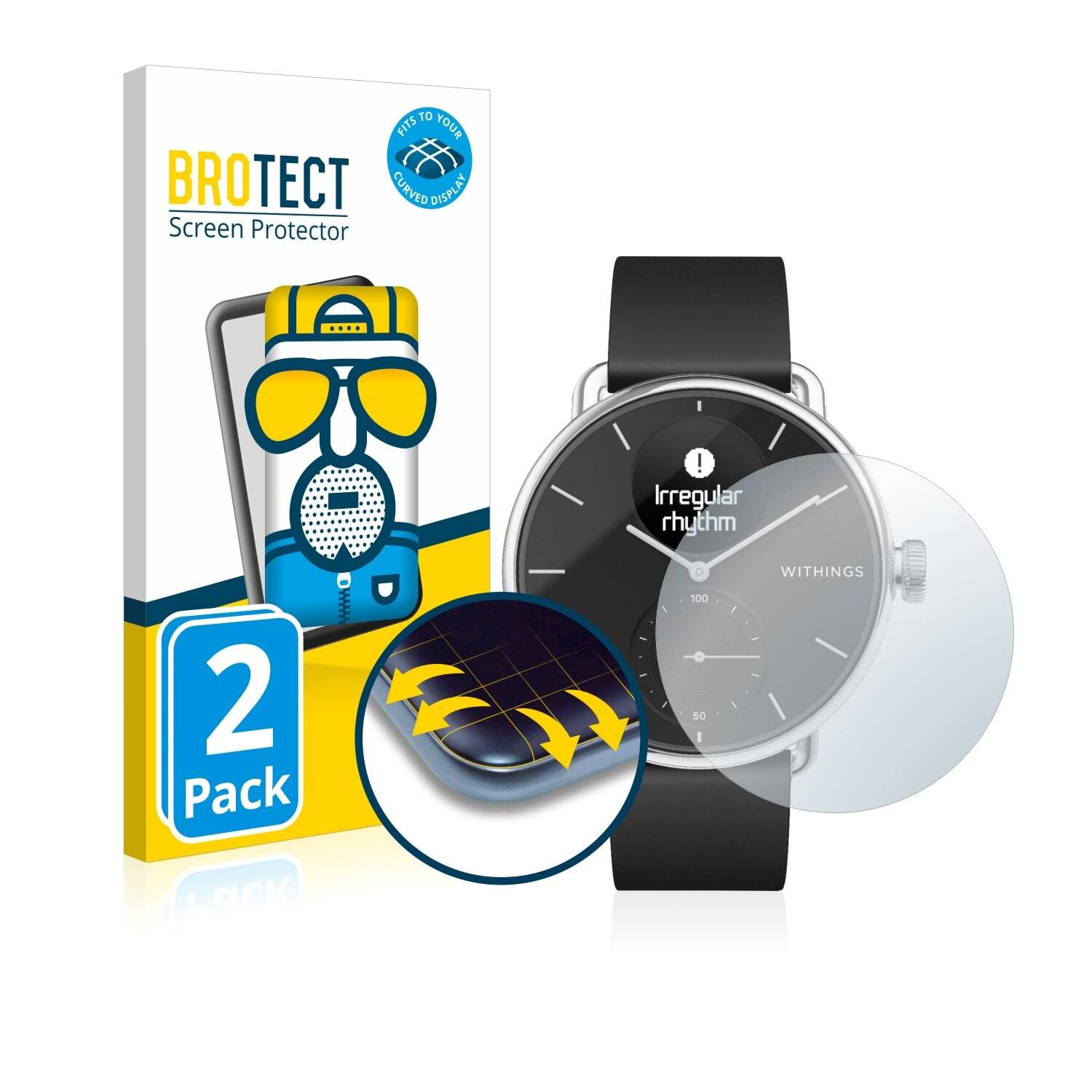 2x BROTECT Flex Matte Full-Cover Displayschutzfolie für Withings ScanWatch (38