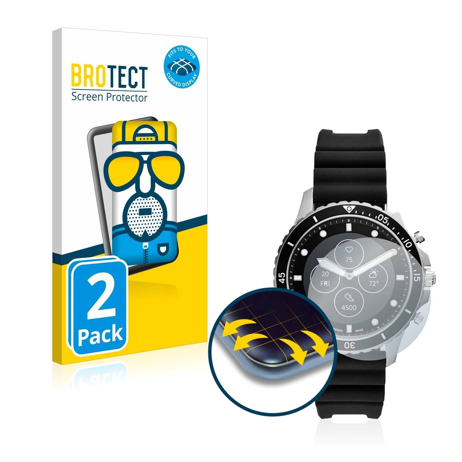 2x BROTECT Flex Matte Full-Cover Displayschutzfolie für Fossil Dive HR (5.