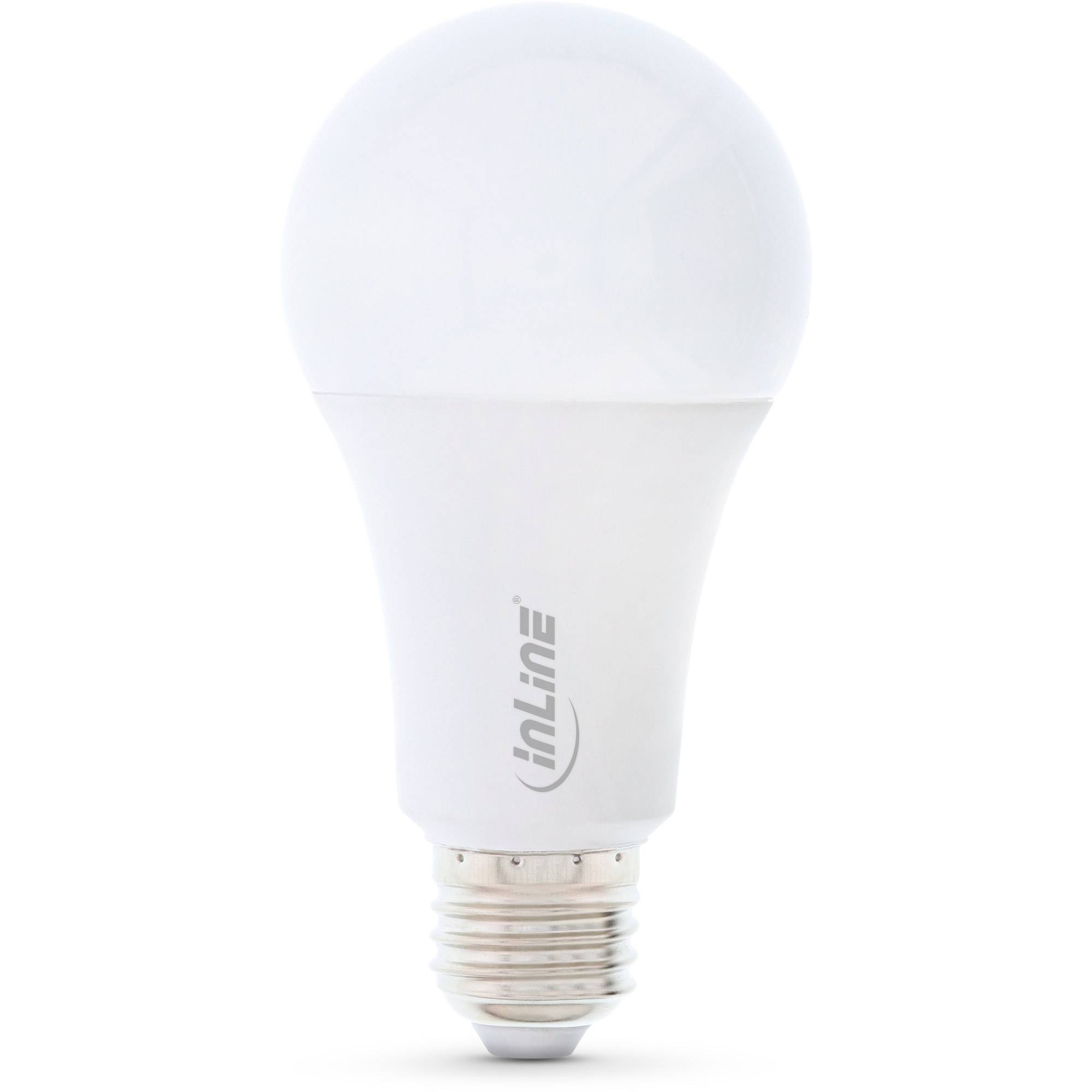 Weiße LED-Glühbirne auf einfachem weißem Hintergrund, von vorne gezeigt mit Standard-Schraubgewinde.