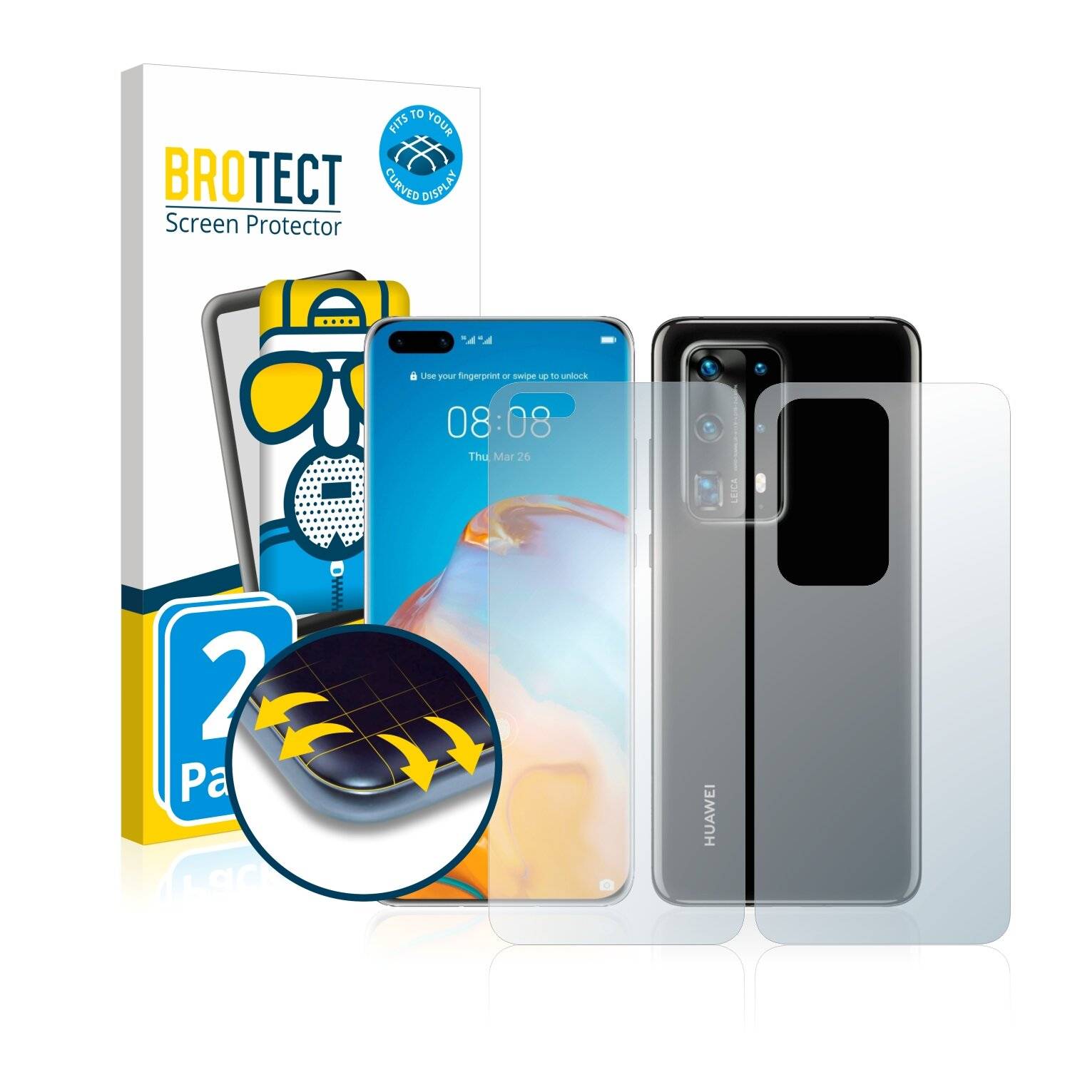 2x BROTECT Flex Matte Full-Cover Displayschutzfolie für Huawei P40 Pro Plus (Vorder +