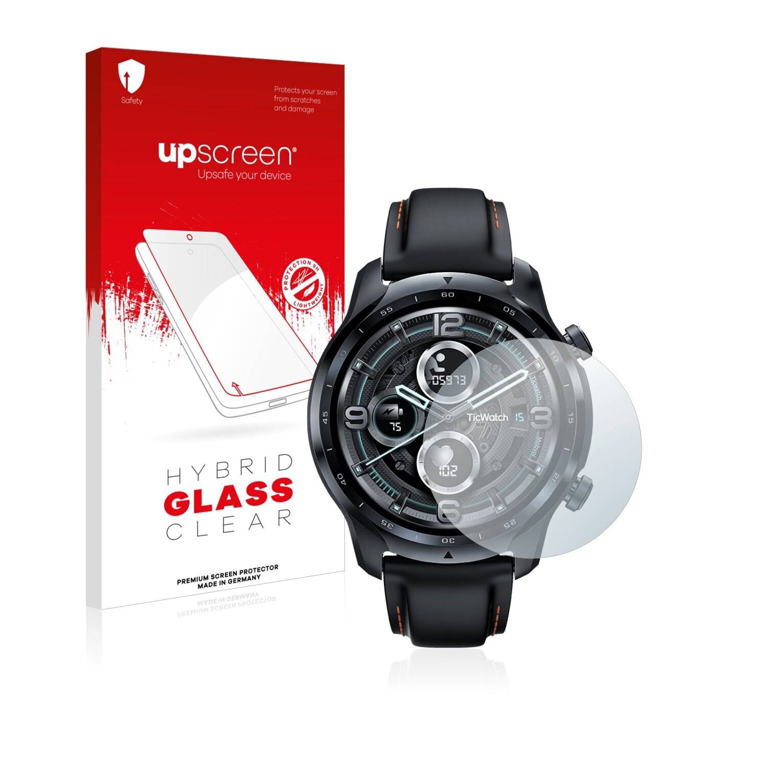 upscreen Hybrid Glass Clear Premium Schutzglas Folie für Mobvoi TicWatch Pro 3 Cellular