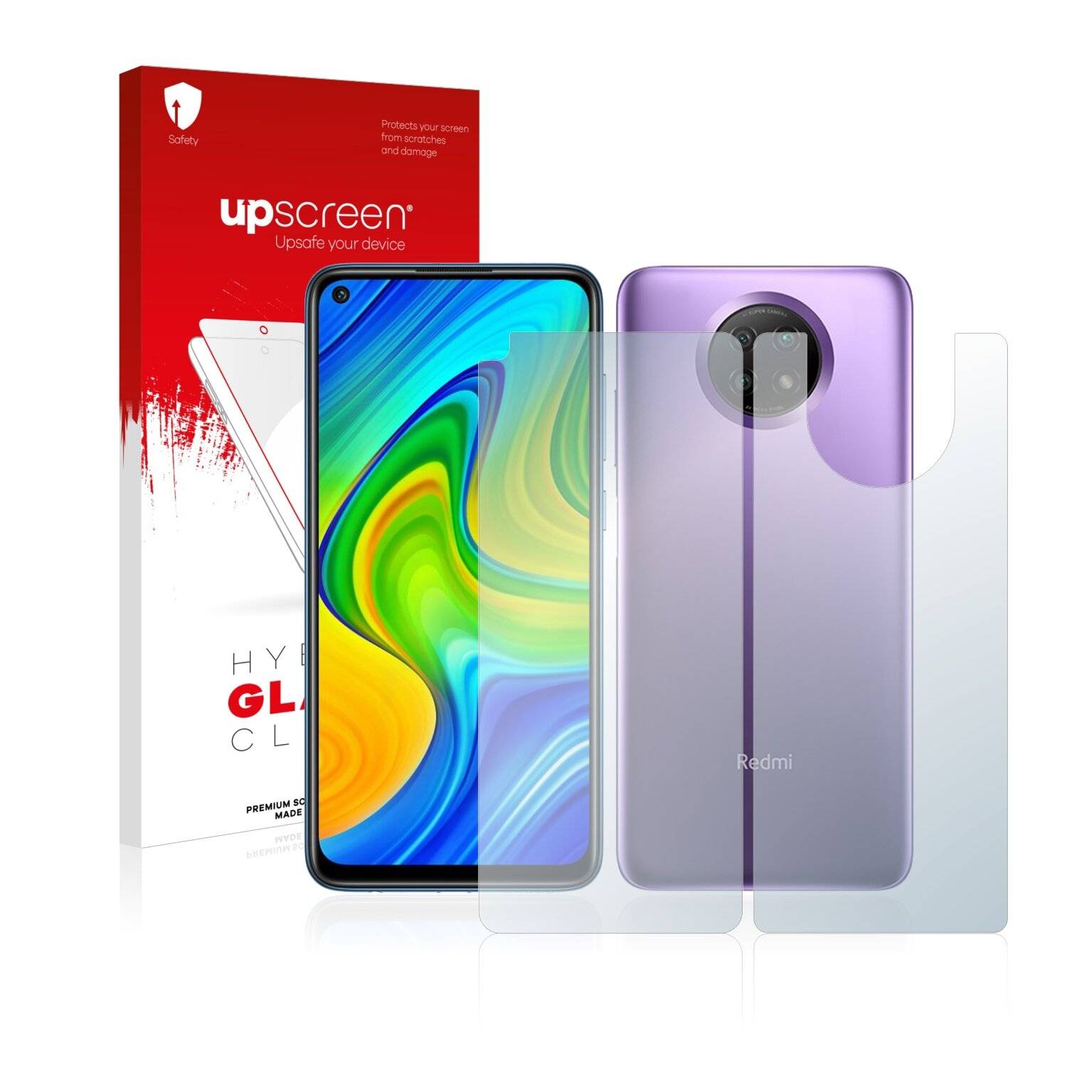 upscreen Hybrid Glass Clear Premium Schutzglas Folie für Xiaomi Redmi Note 9 5G (Vorder +