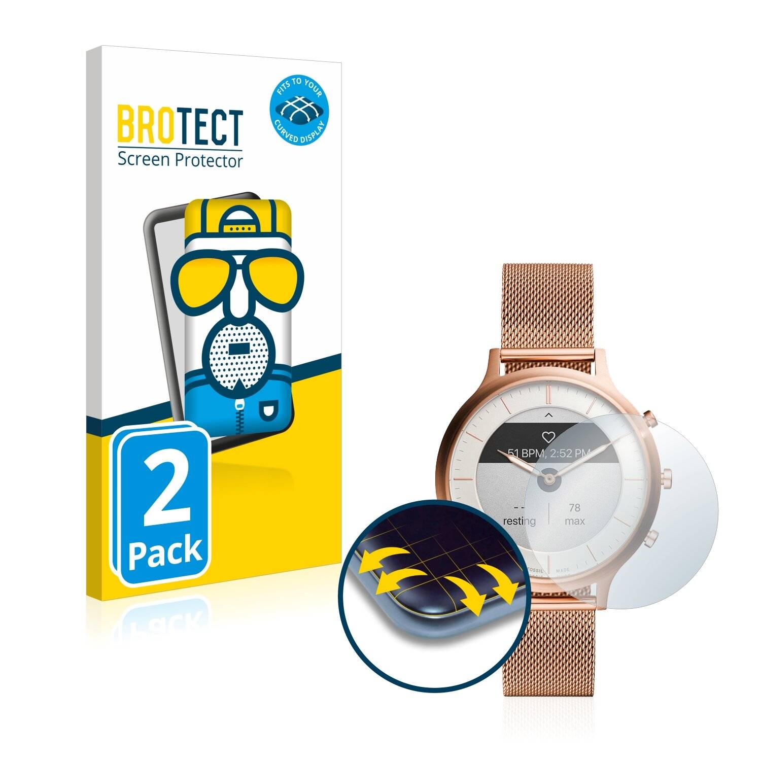 2x BROTECT Flex Matte Full-Cover Displayschutzfolie für Fossil Charter