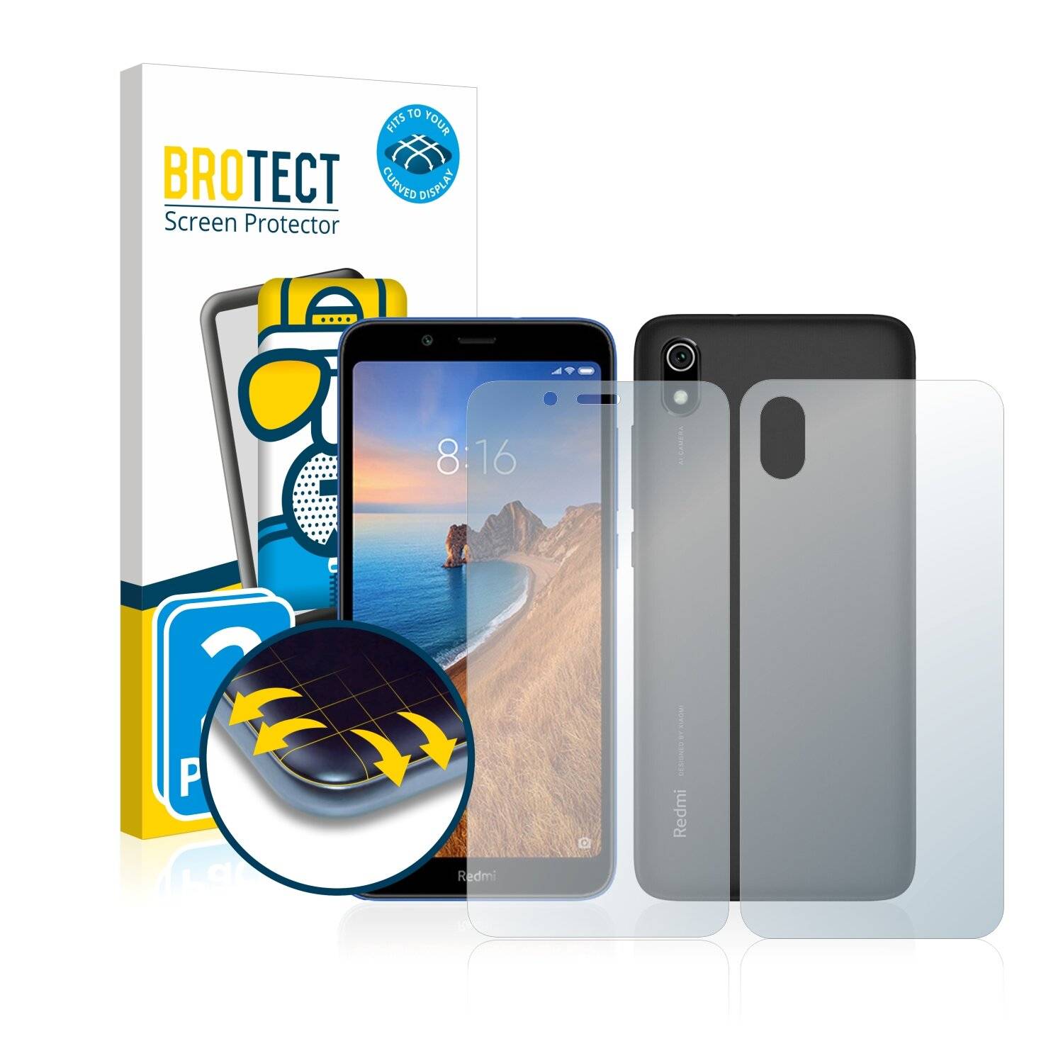 2x BROTECT Flex Matte Full-Cover Displayschutzfolie für Xiaomi Redmi 7A (Vorder +