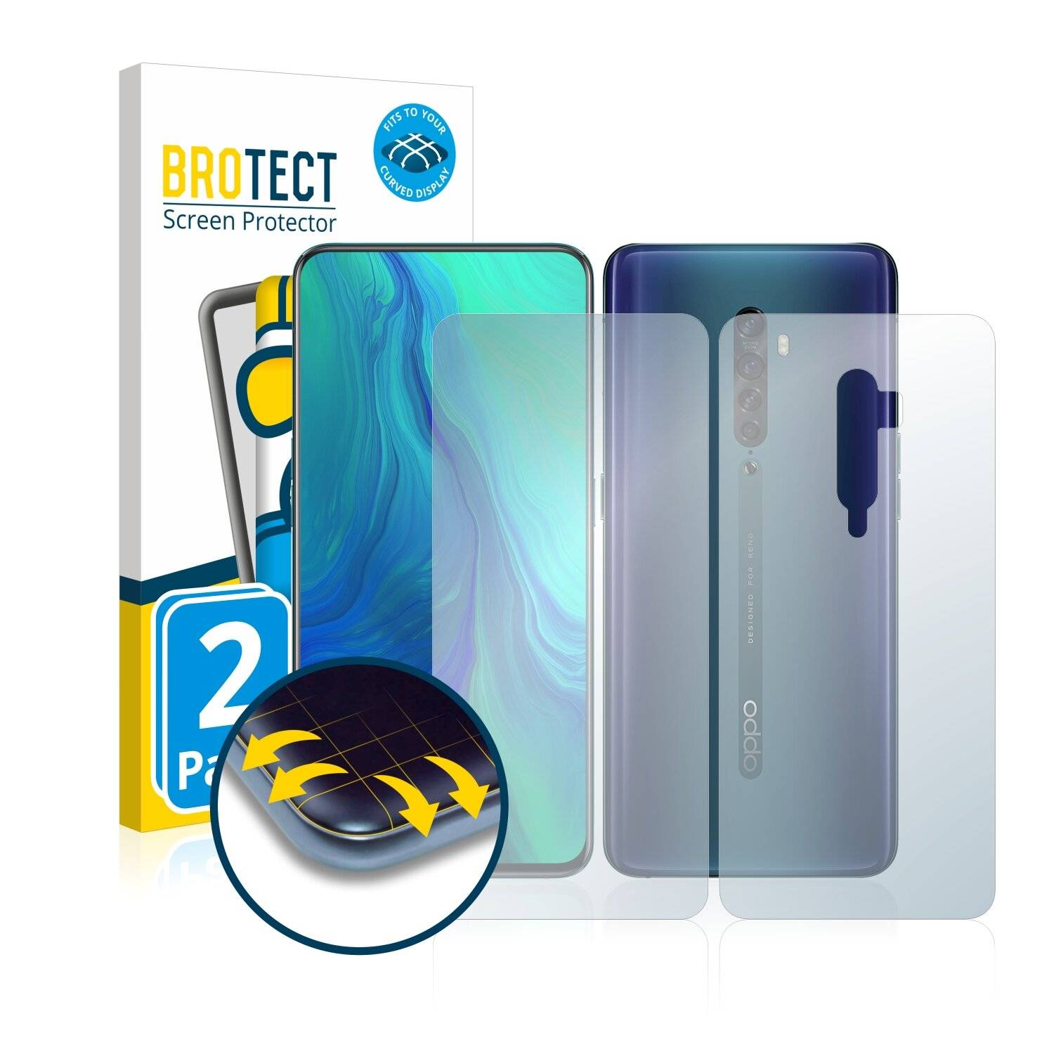 2x BROTECT Flex Matte Full-Cover Displayschutzfolie für Oppo Reno 2 (Vorder +