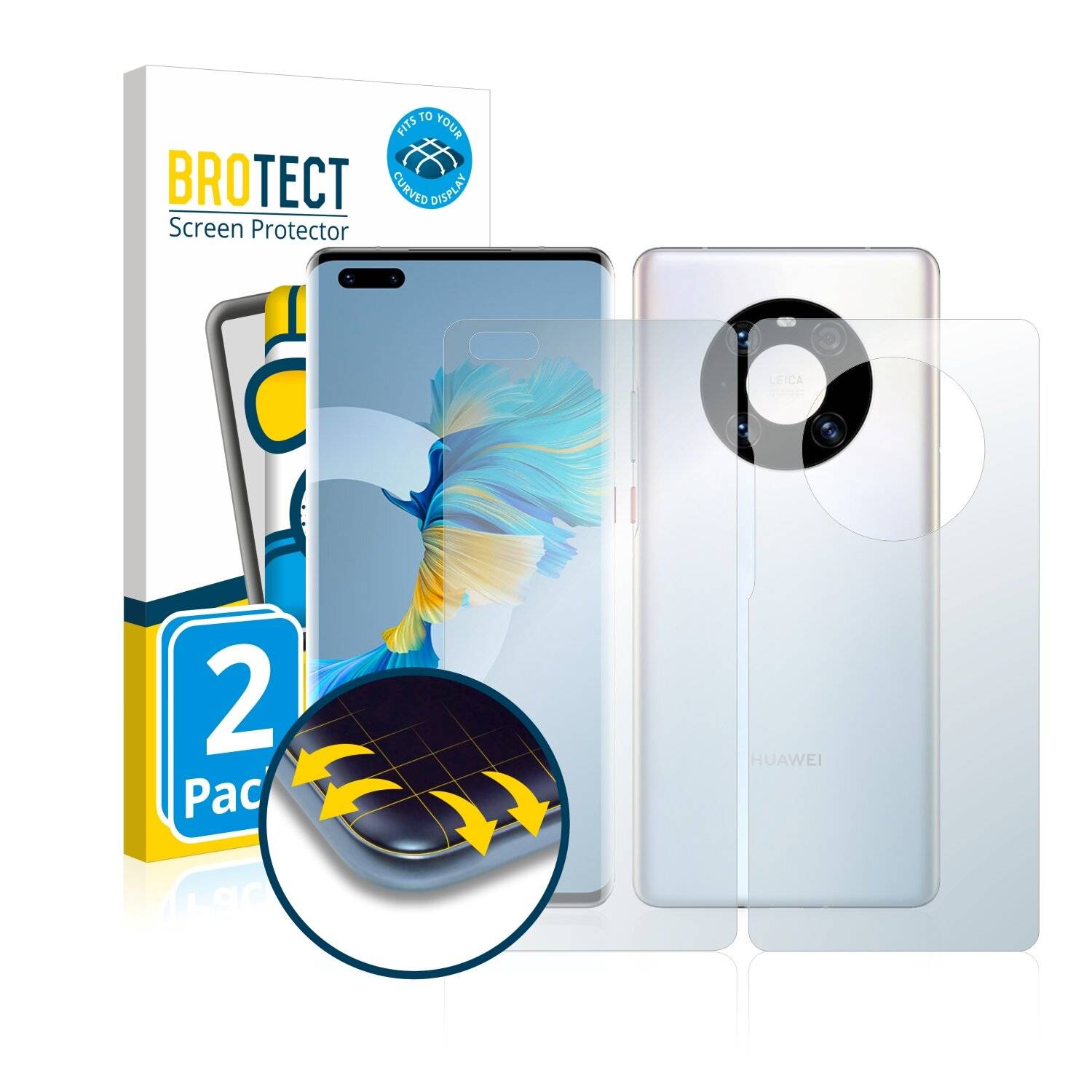 2x BROTECT Flex Matte Full-Cover Displayschutzfolie für Huawei Mate 40 Pro Plus (Vorder +