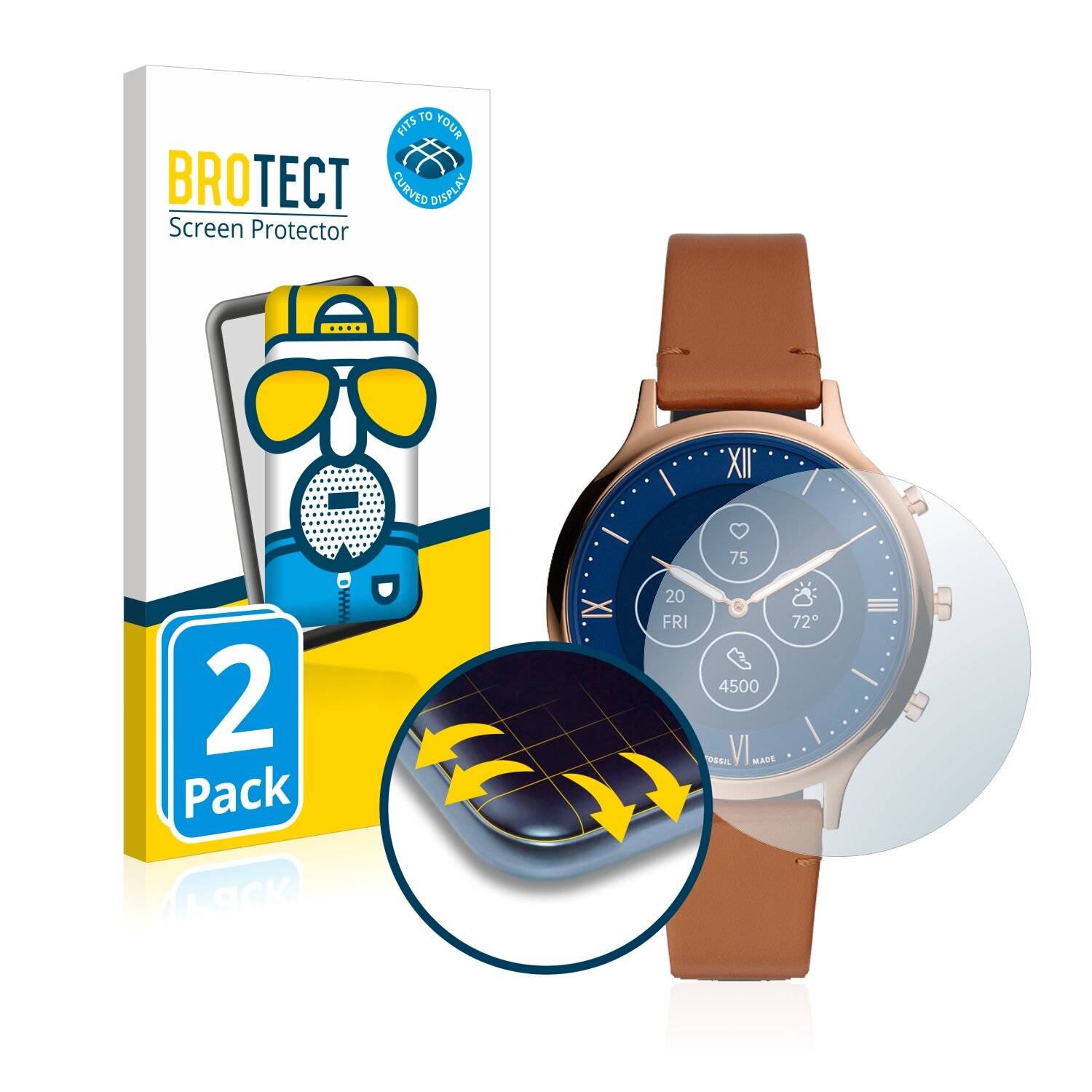 2x BROTECT Flex Matte Full-Cover Displayschutzfolie für Fossil Charter Brown Leather